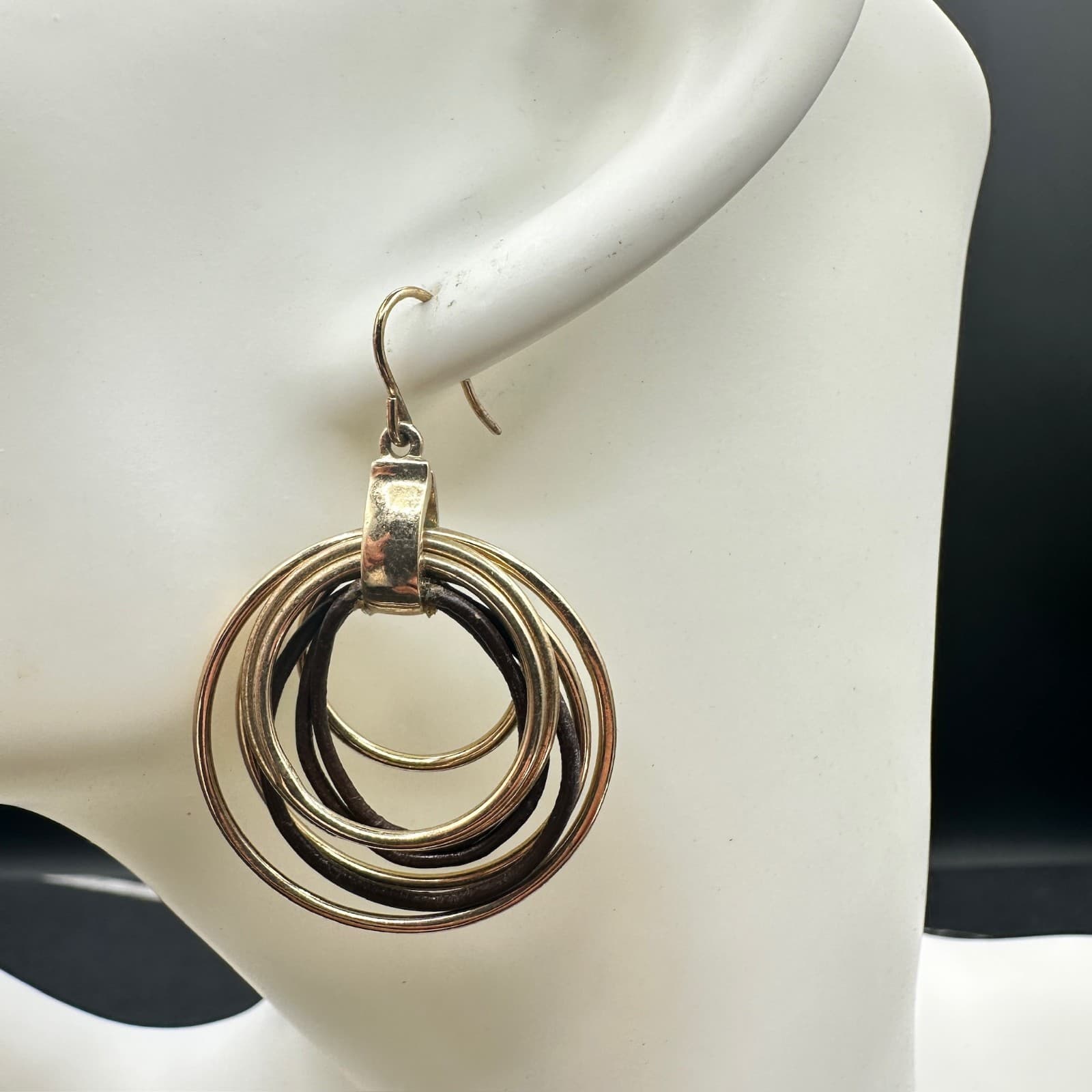 Vintage Monet Gold-Tone Classic French Wire Knotted Multi-Hoop Dangle Drop - Image 1