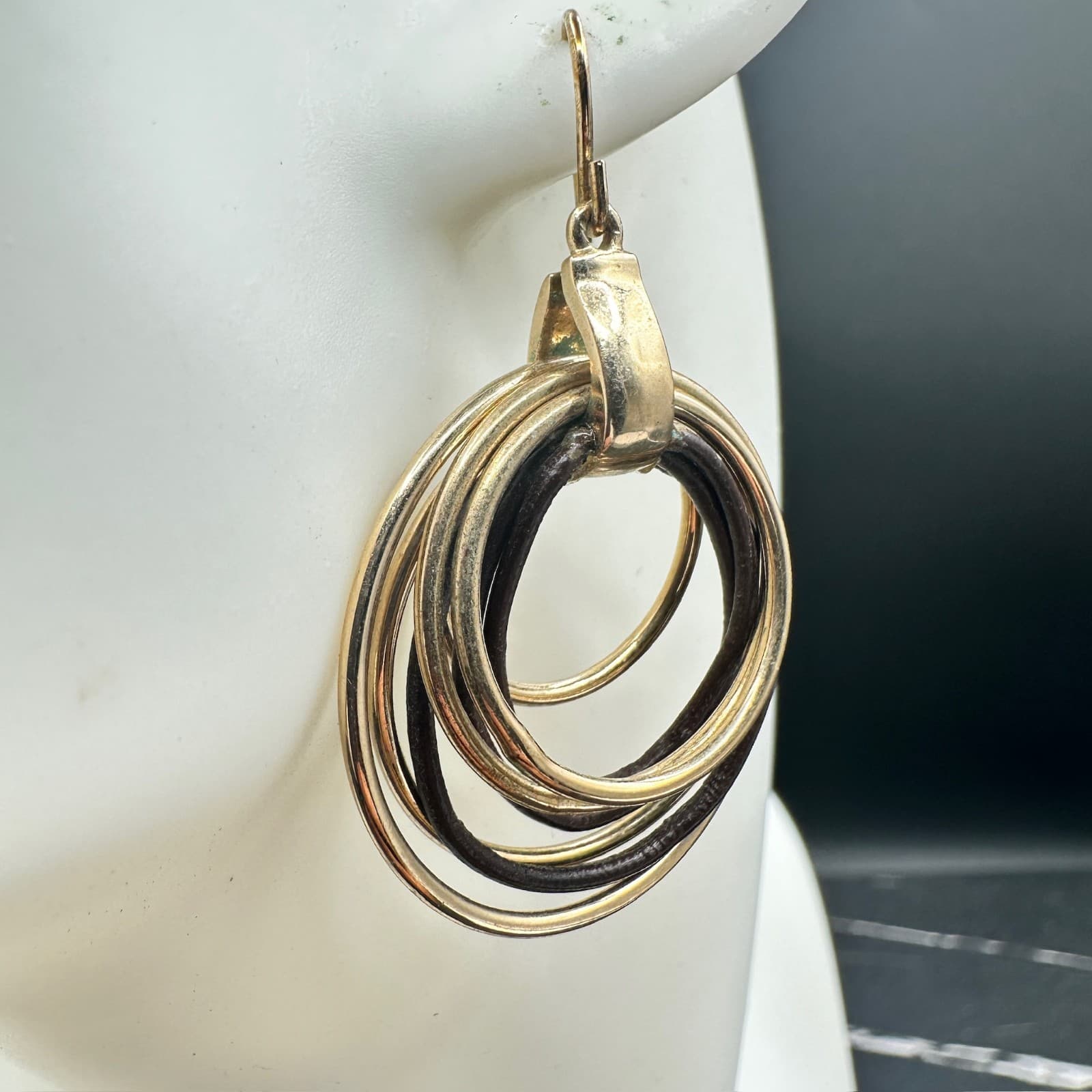 Vintage Monet Gold-Tone Classic French Wire Knotted Multi-Hoop Dangle Drop - Thumbnail 2