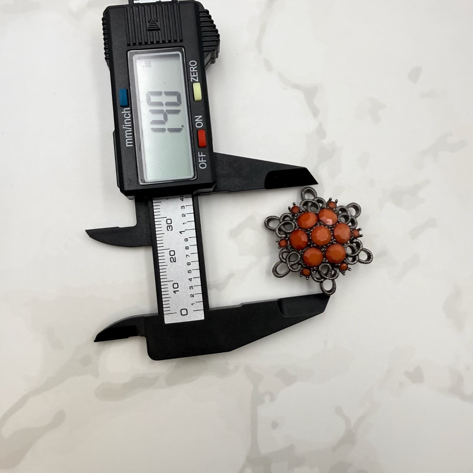 Vintage Orange Elaborate Coral Rhinestones Silver-Toned Curved Flower Shaped - Thumbnail 9