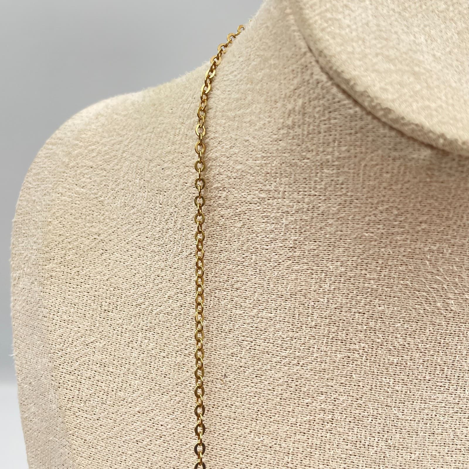 Vintage 90s Boho Gold Tone Amber Green Beaded Dangle Necklace Women's Jewelry - Thumbnail 3