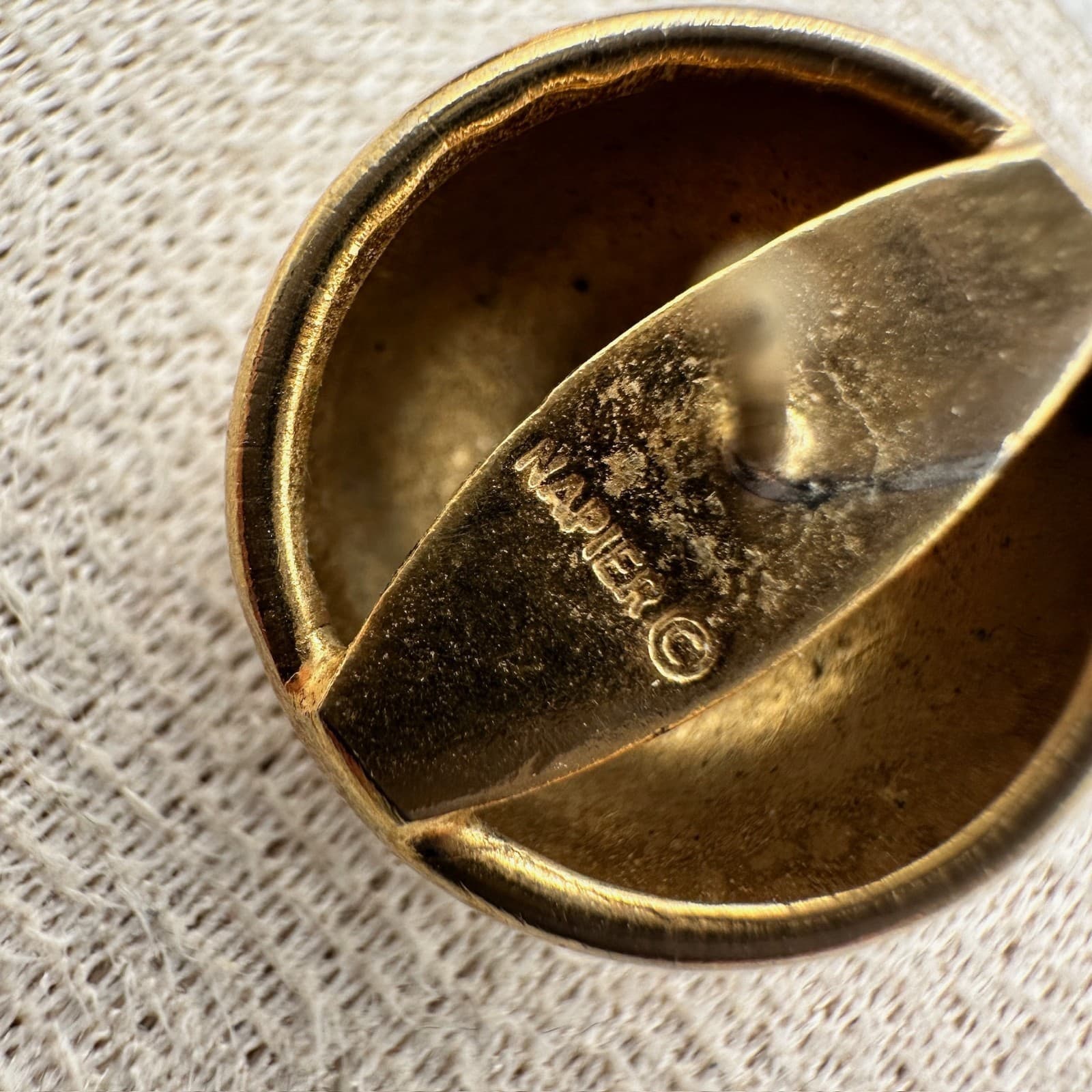 Vintage Napier Gold-Tone High-Shine Durable Classic Costume Dome Stud Earrings - Thumbnail 5