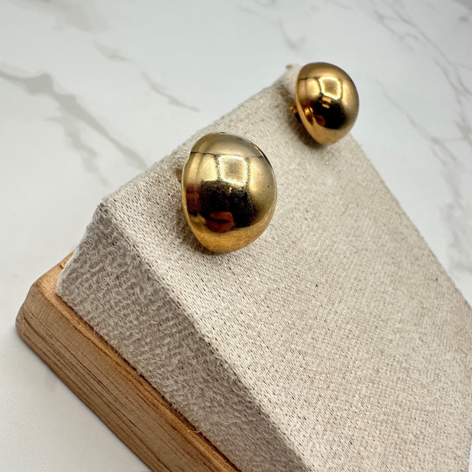 Vintage Napier Gold-Tone High-Shine Durable Classic Costume Dome Stud Earrings - Thumbnail 3