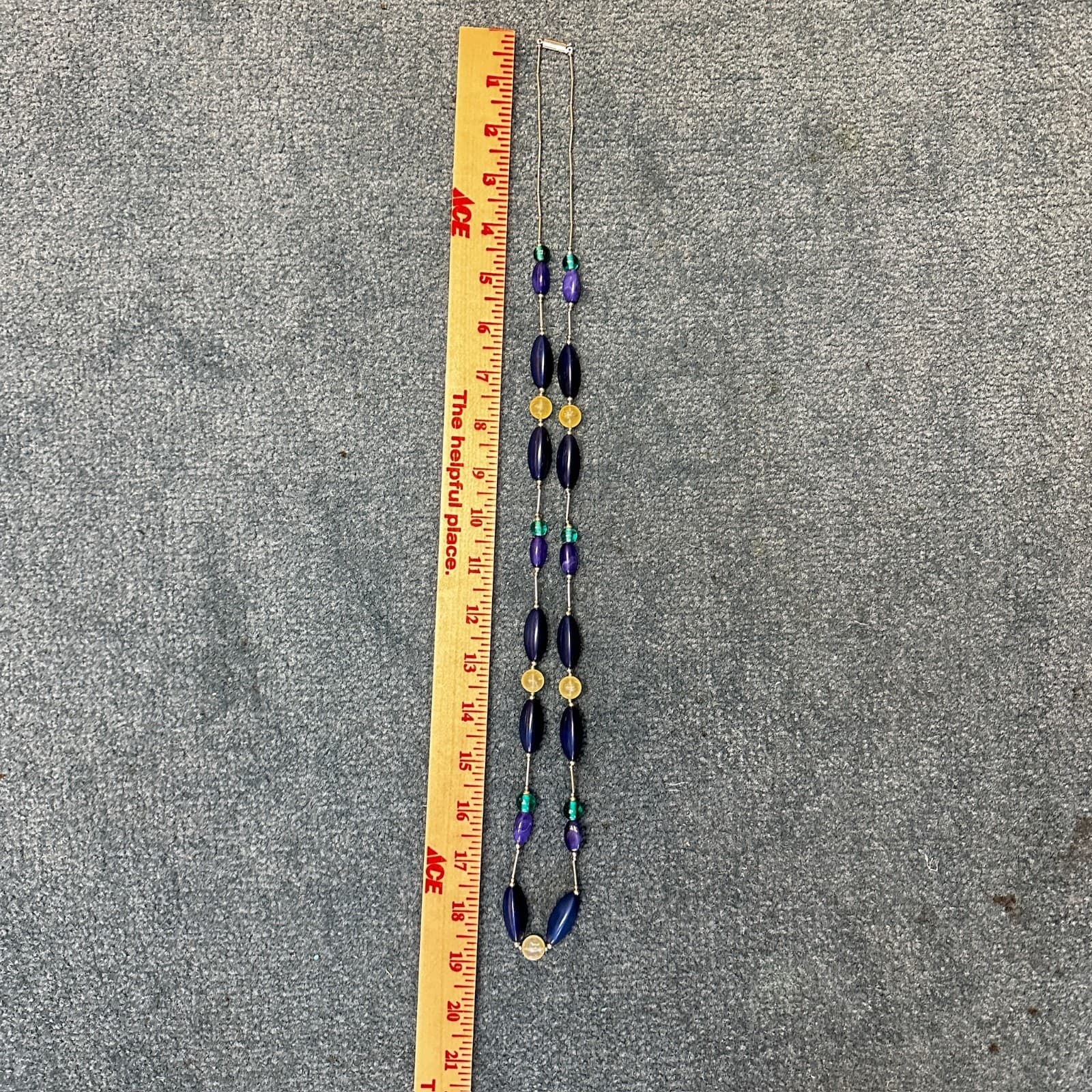 Vintage Silver-Tone Blue Mother Of Pearl Matinee Beaded Statement Necklace - Thumbnail 6