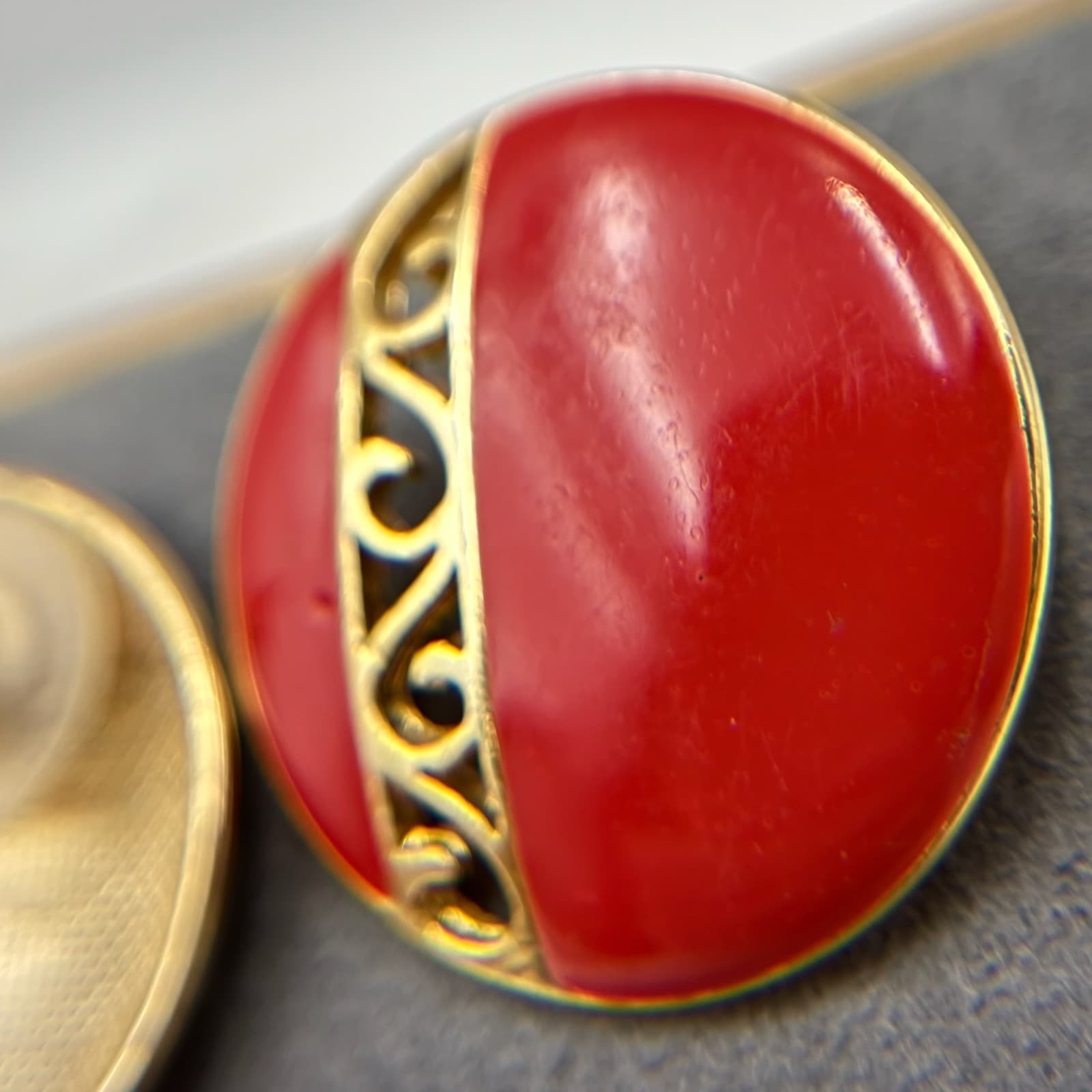 Vintage Monet Red Gold-Toned Classic Fashion Retro Enamel Clip-On Stud Earrings - Thumbnail 6