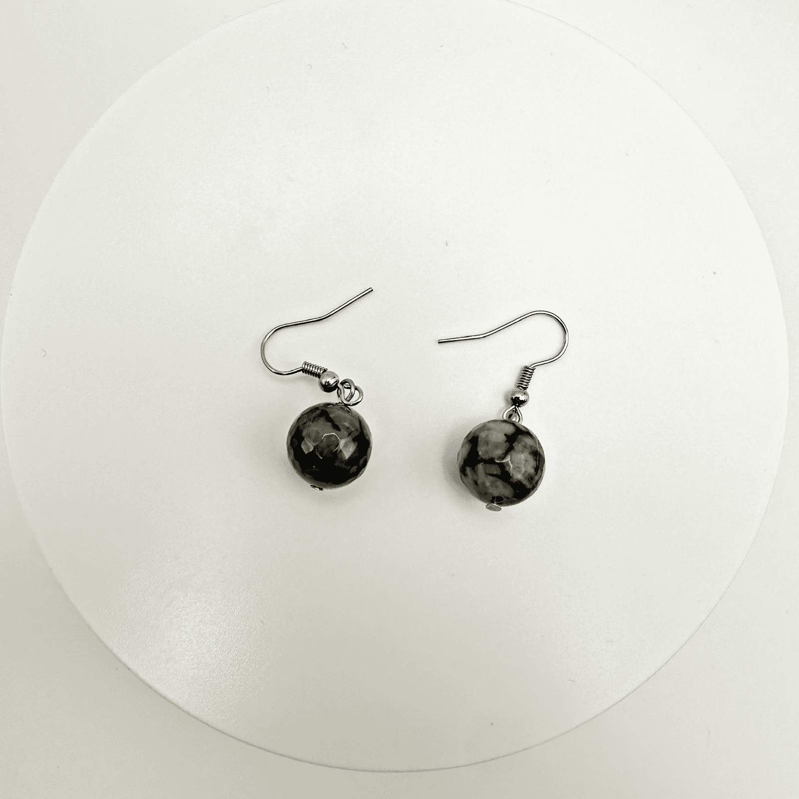 VTG Multi Round Bead Dangle Earrings Crackle Stone Silver Tone Women's Jewellery - Thumbnail 4