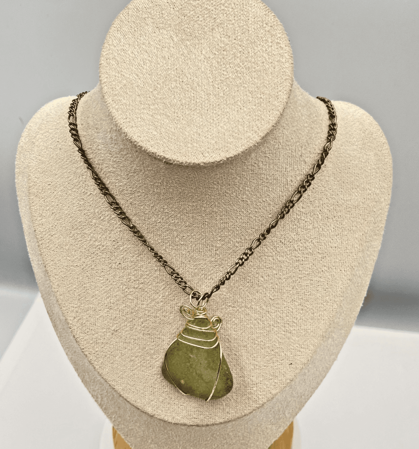 Vintage 90s Wire Wrapped Sea Green Pendant Necklace Boho Women's Classic Jewelry - Thumbnail 2