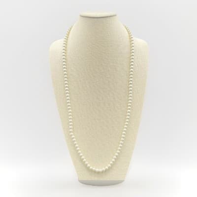 Vintage Long Champagne & White Baroque Pearl Beaded Necklace Silver Tone - Image 1