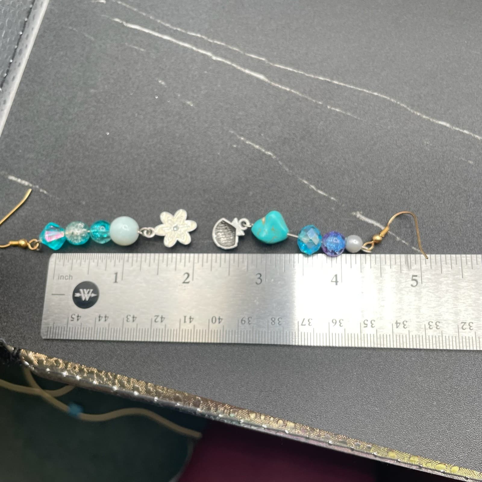 Vintage VTG Clay Stone, Plastic & Glass Blue Beaded Ocean Nature Charm Dangle - Image 1