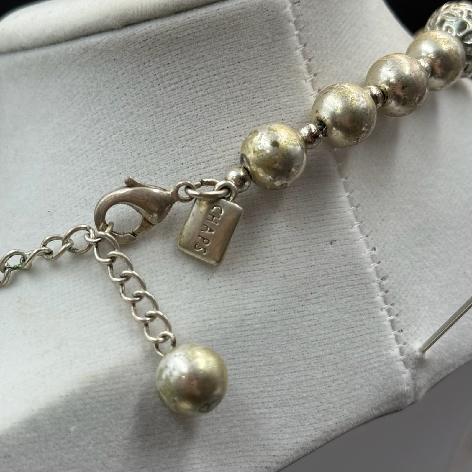 Vintage VTG Silver Tone Beaded Necklace Frosted Matte Openwork Sphere Beads - Thumbnail 13