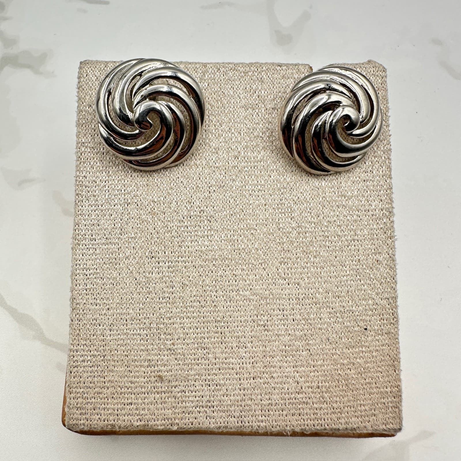 Vintage Napier Silver-Tone Swirl Spiral Fashion Retro Clip-On Pierced Earrings - Image 1