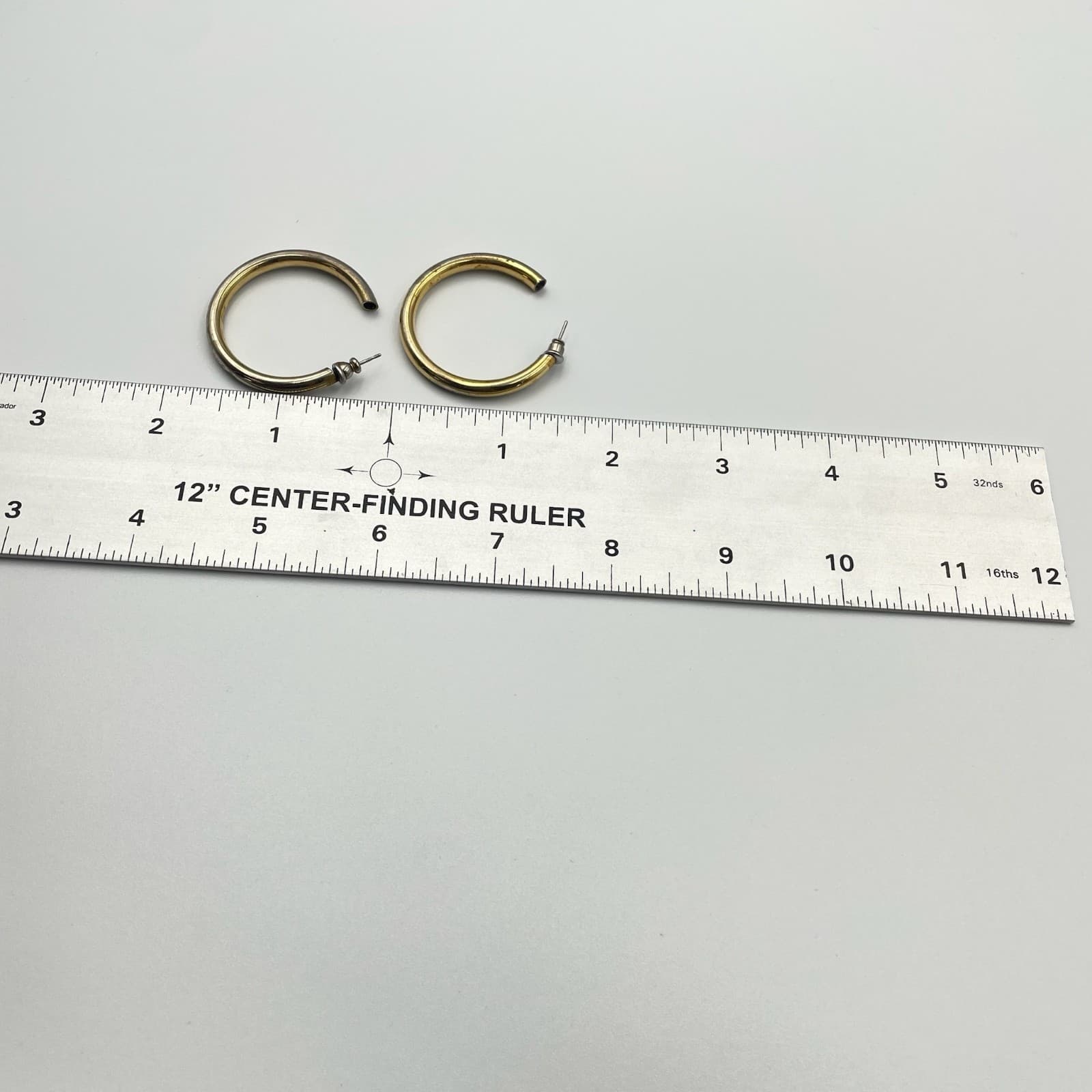 Vintage Thick Tube C-Hoop Earrings Gold/Silver Tone Post Modernist - Thumbnail 2