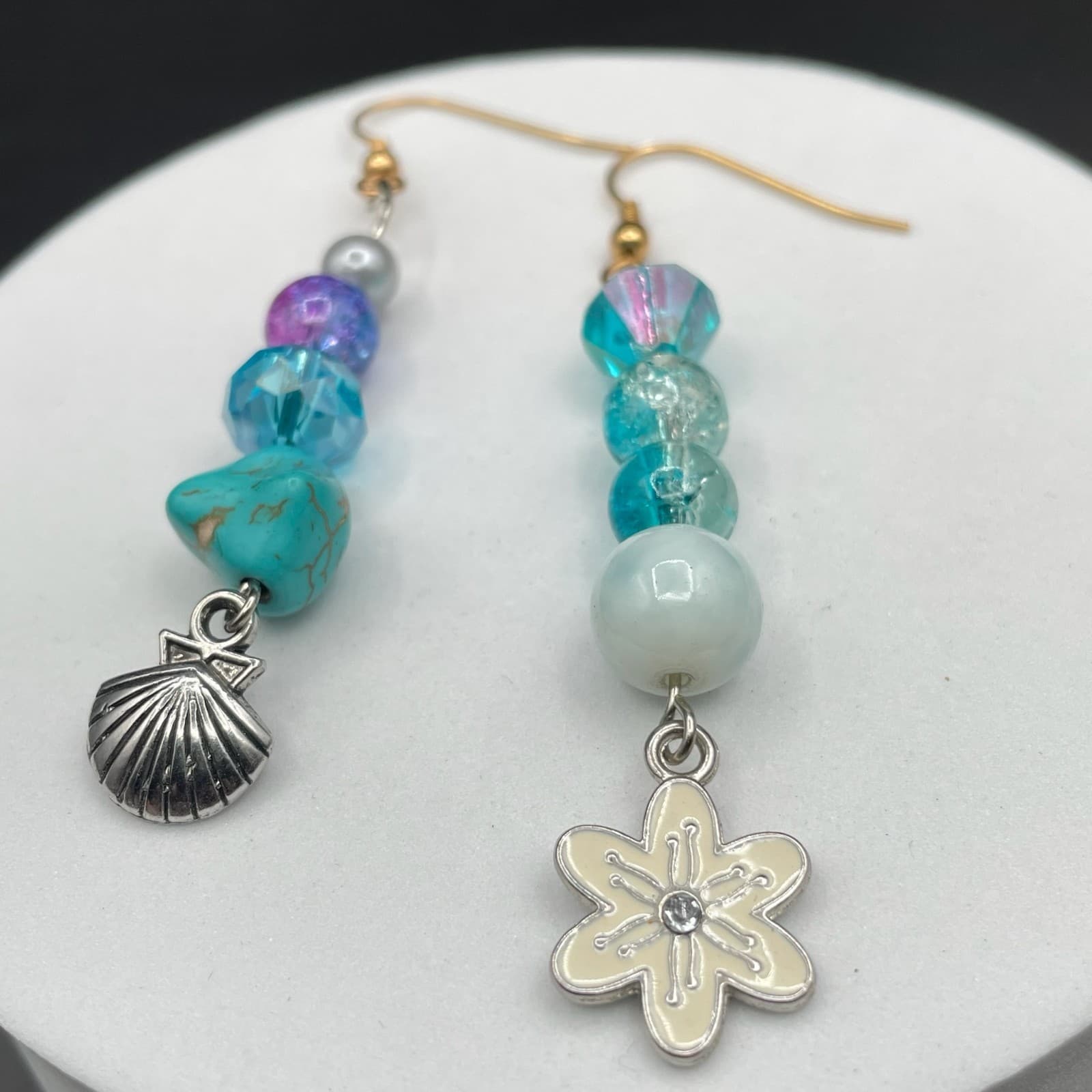 Vintage VTG Clay Stone, Plastic & Glass Blue Beaded Ocean Nature Charm Dangle - Thumbnail 6