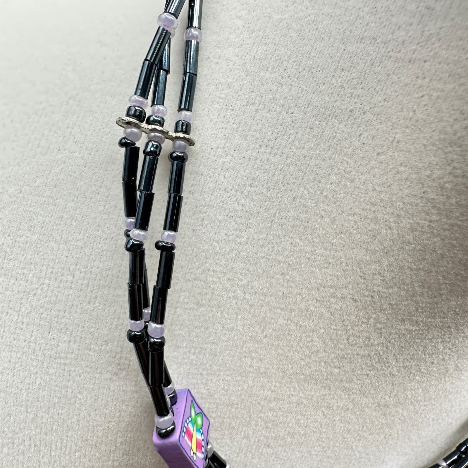 Vintage Panama Jack Purple Lilac Iridescent Hematite Rubber Cube Gold-Tone - Thumbnail 6