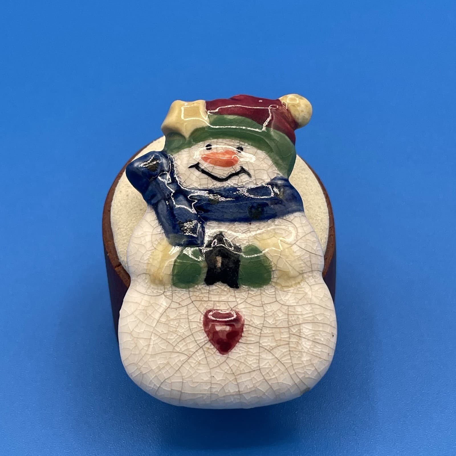 Vintage VTG GANZ Ceramic Crackle Snowman Brooch Pin Christmas Holiday Star Heart - Thumbnail 4