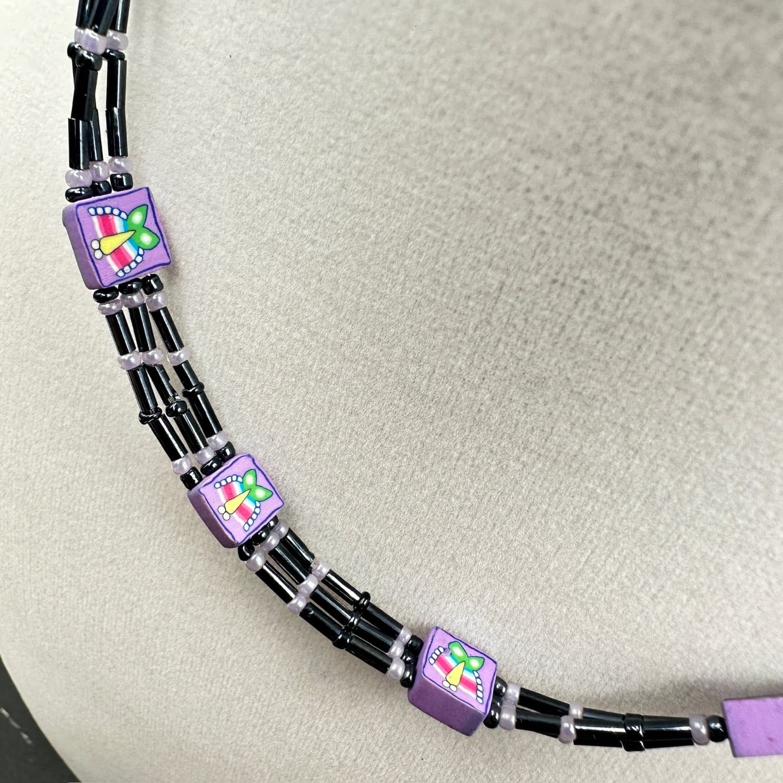 Vintage Panama Jack Purple Lilac Iridescent Hematite Rubber Cube Gold-Tone - Thumbnail 2