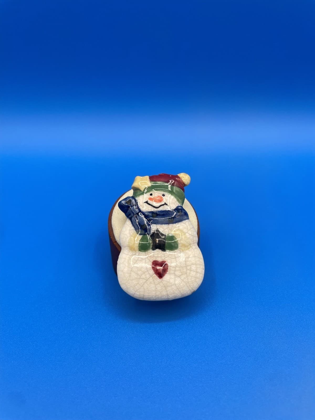 Vintage VTG GANZ Ceramic Crackle Snowman Brooch Pin Christmas Holiday Star Heart - Thumbnail 2