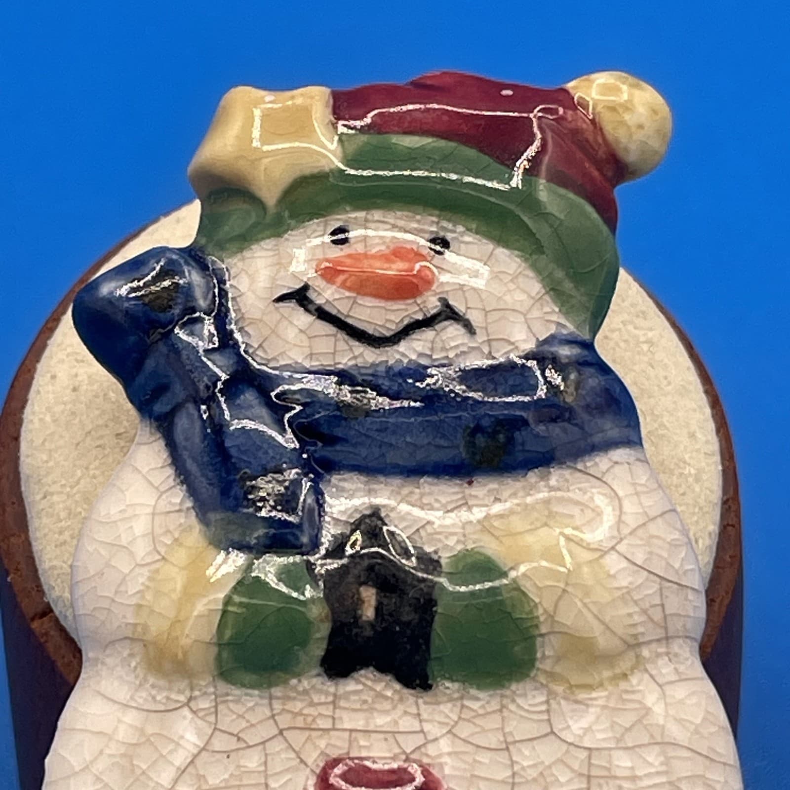 Vintage VTG GANZ Ceramic Crackle Snowman Brooch Pin Christmas Holiday Star Heart - Thumbnail 5