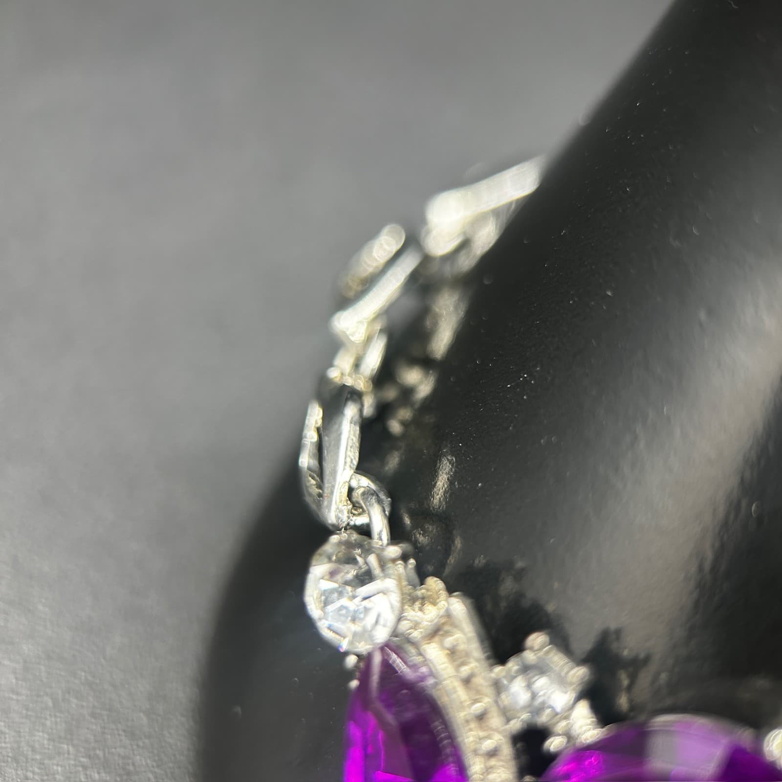 Vintage Silver Rhinestone Bracelet Purple Marquise Crystals 7.75in - Thumbnail 5