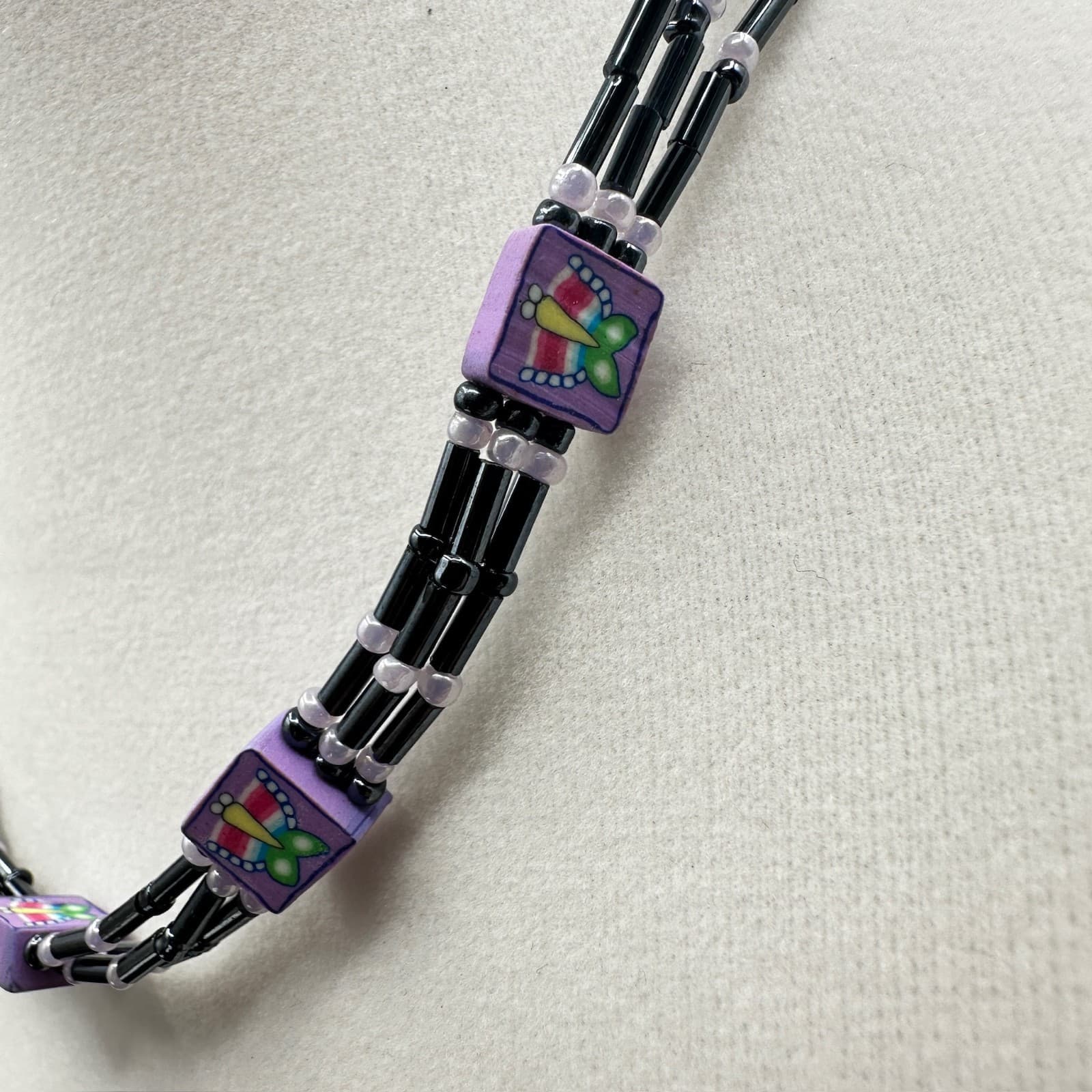 Vintage Panama Jack Purple Lilac Iridescent Hematite Rubber Cube Gold-Tone - Thumbnail 3