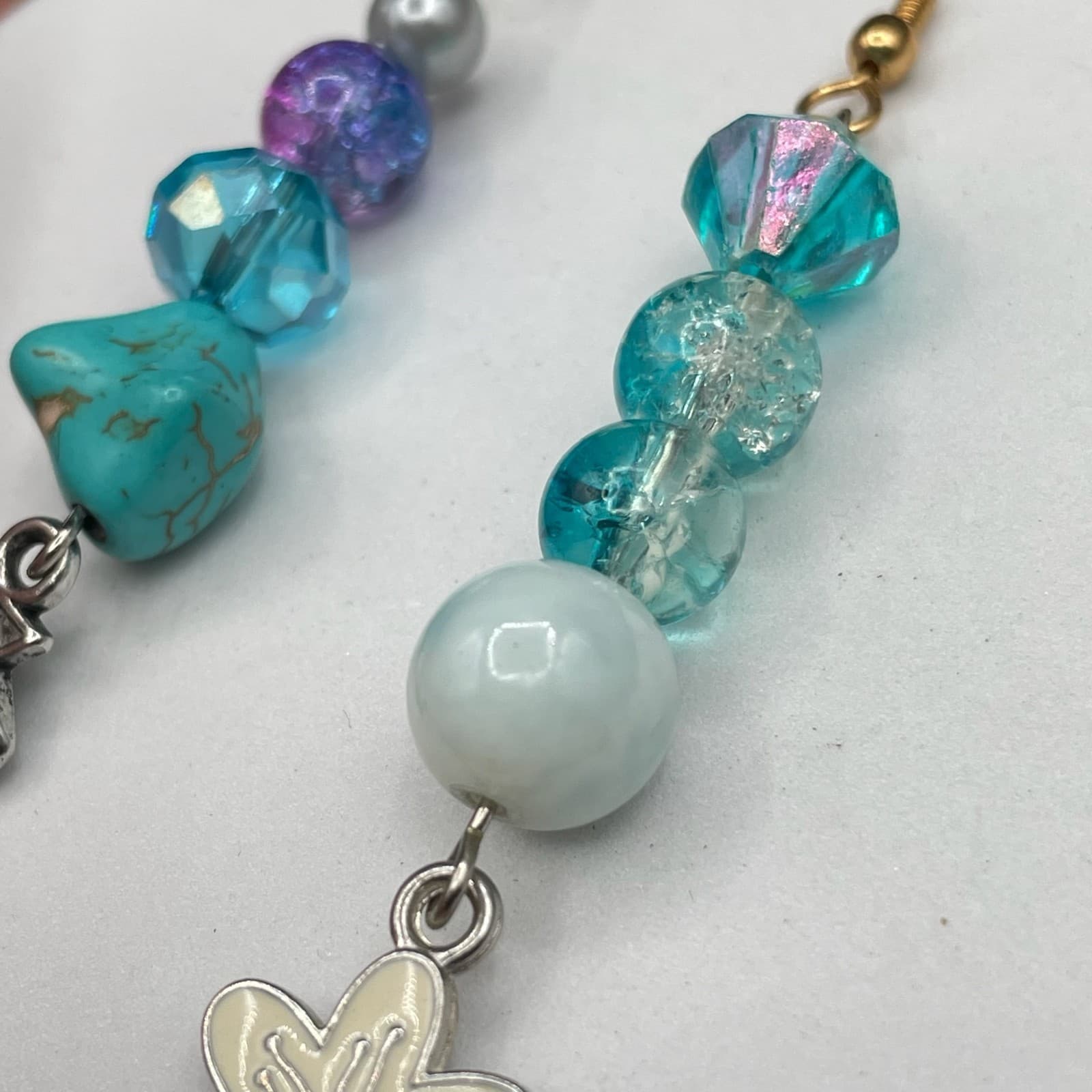 Vintage VTG Clay Stone, Plastic & Glass Blue Beaded Ocean Nature Charm Dangle - Thumbnail 10