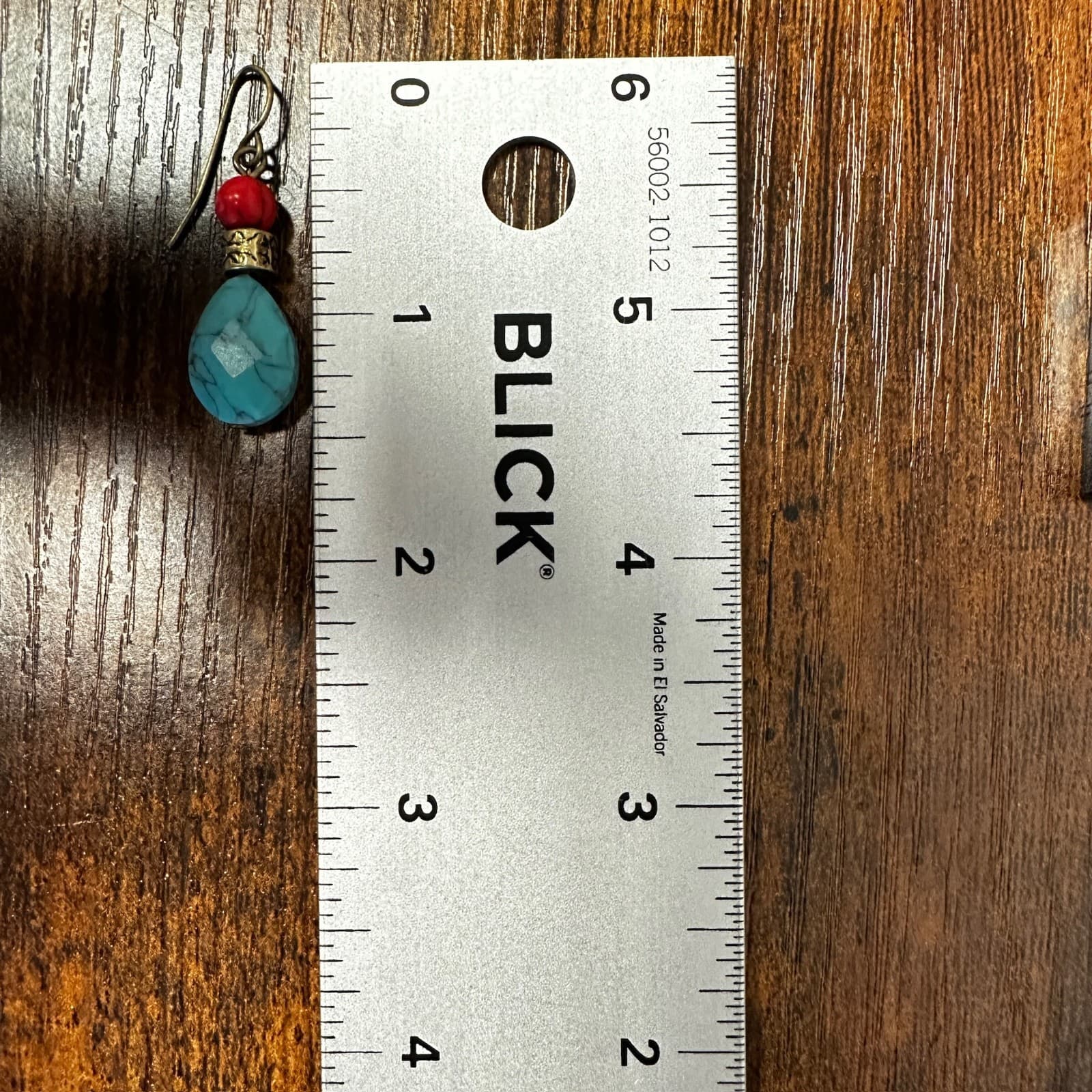 Vintage Turquoise Teardrop & Red Bead Boho Dangle Earrings Southwest Style - Thumbnail 5