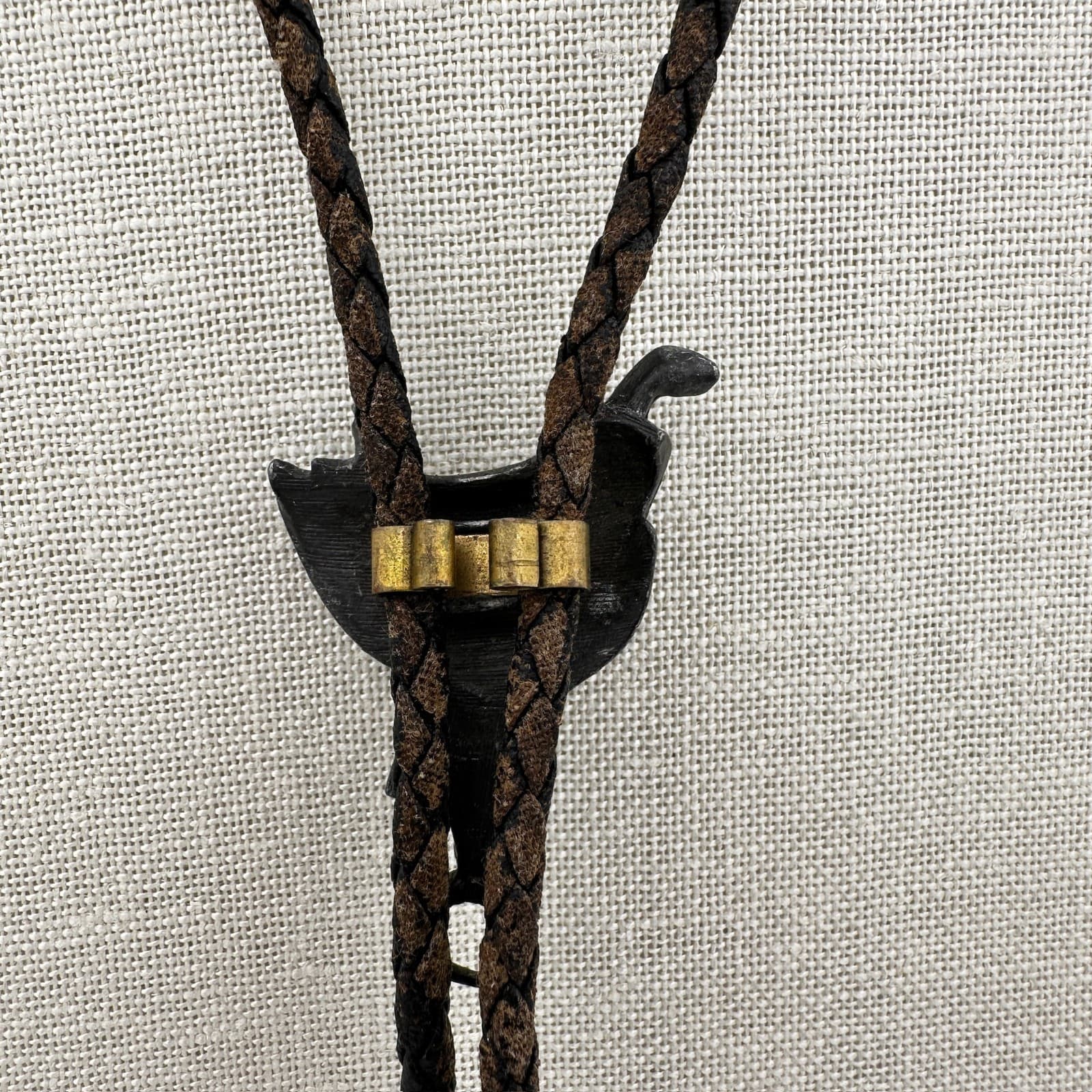Vintage Western Bolo Tie w/ Eagle Slide Brown Braided Cord Style - Thumbnail 5