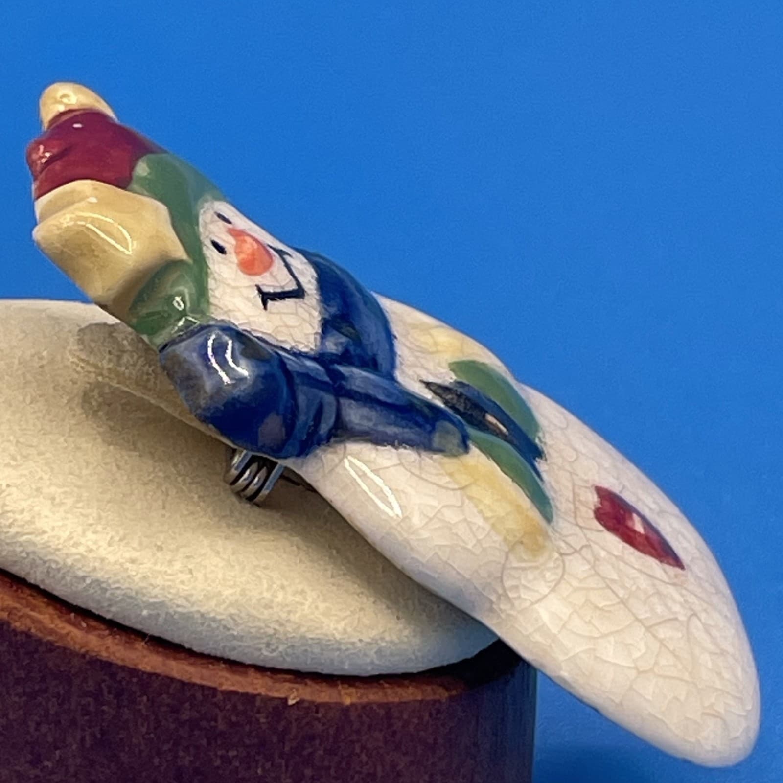 Vintage VTG GANZ Ceramic Crackle Snowman Brooch Pin Christmas Holiday Star Heart - Thumbnail 6