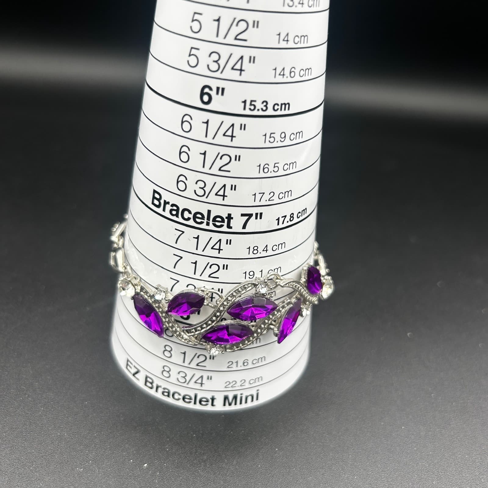 Vintage Silver Rhinestone Bracelet Purple Marquise Crystals 7.75in - Thumbnail 4