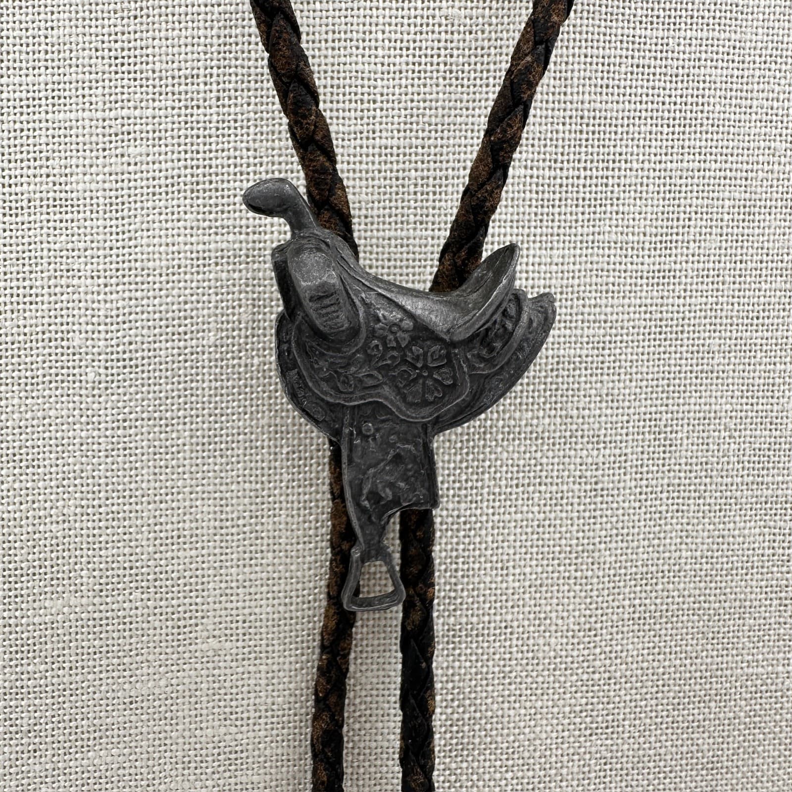 Vintage Western Bolo Tie w/ Eagle Slide Brown Braided Cord Style - Thumbnail 3