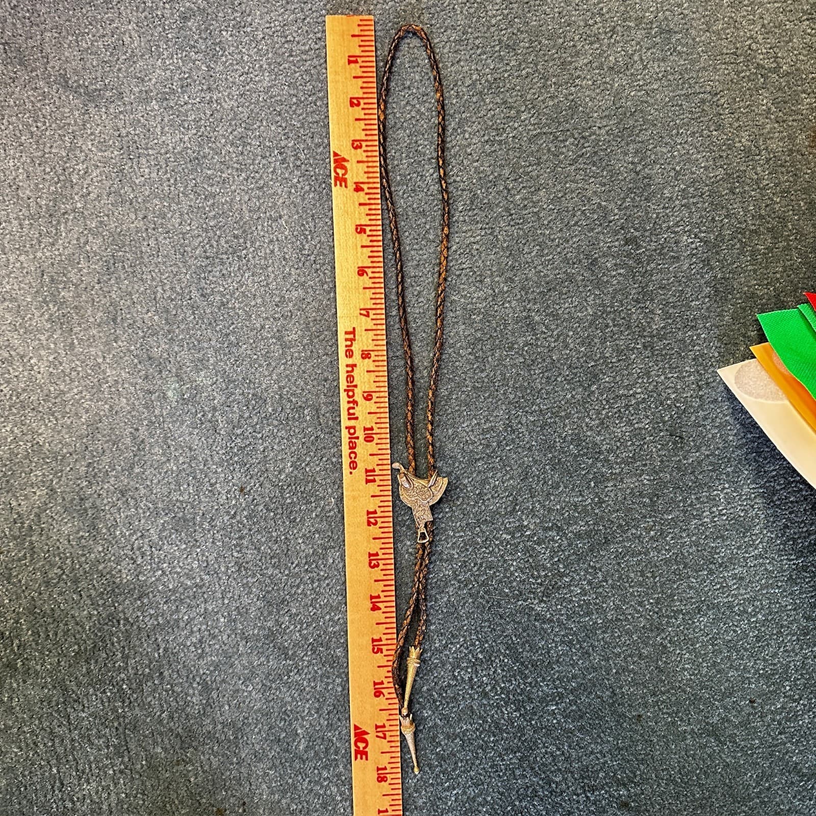 Vintage Western Bolo Tie w/ Eagle Slide Brown Braided Cord Style - Thumbnail 6