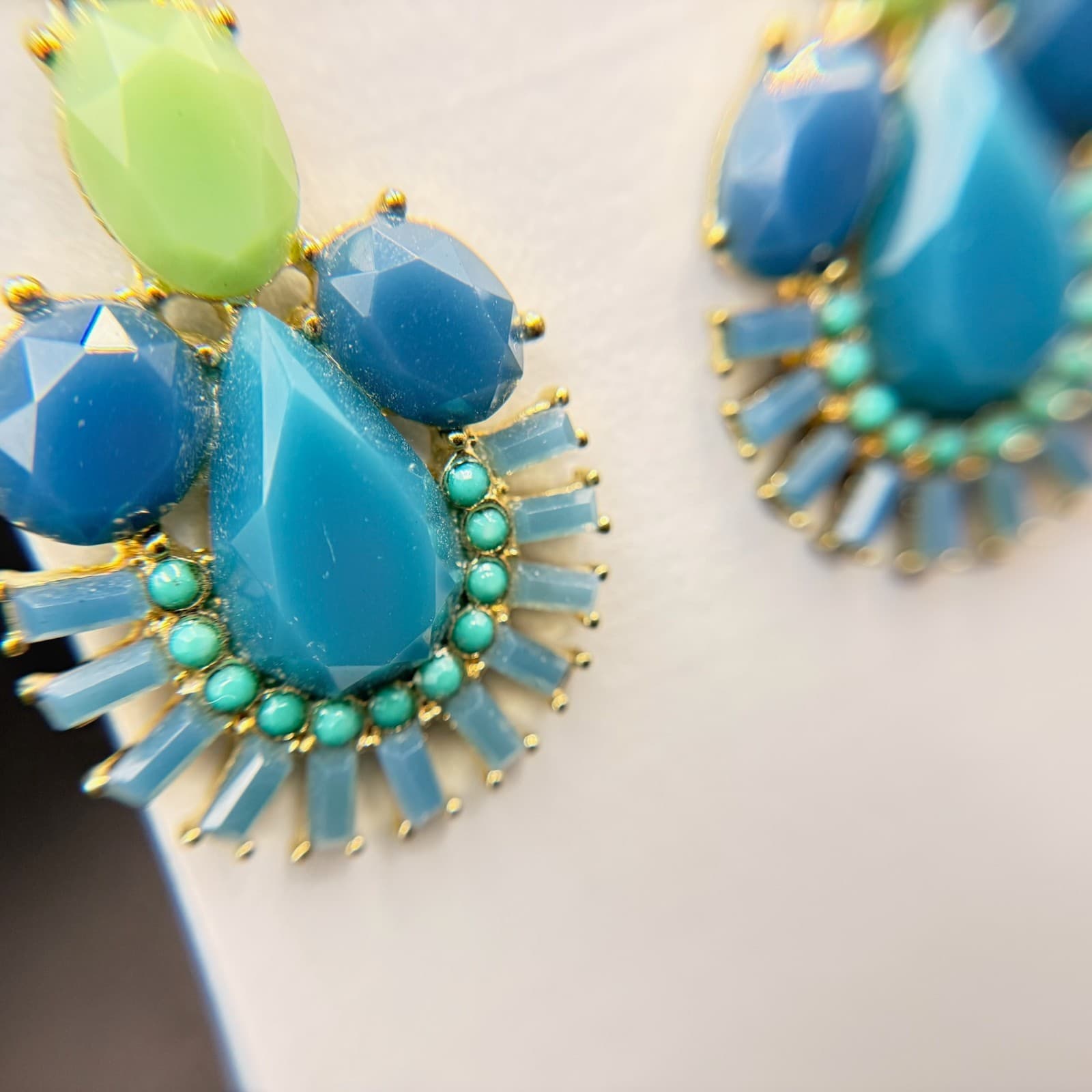 Vintage Beaded Stone Teardrop Gold Tone Chic Boho Stud Drop Chandelier Earrings - Thumbnail 9