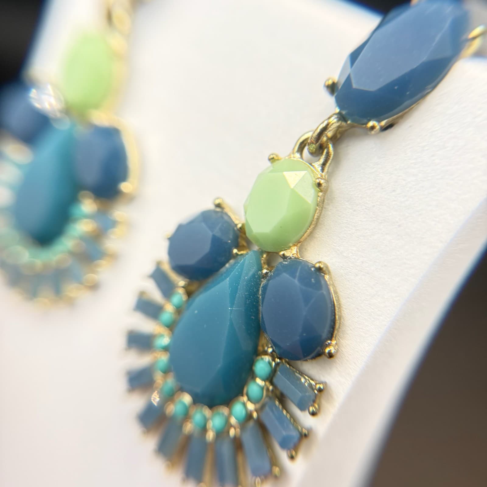 Vintage Beaded Stone Teardrop Gold Tone Chic Boho Stud Drop Chandelier Earrings - Thumbnail 10