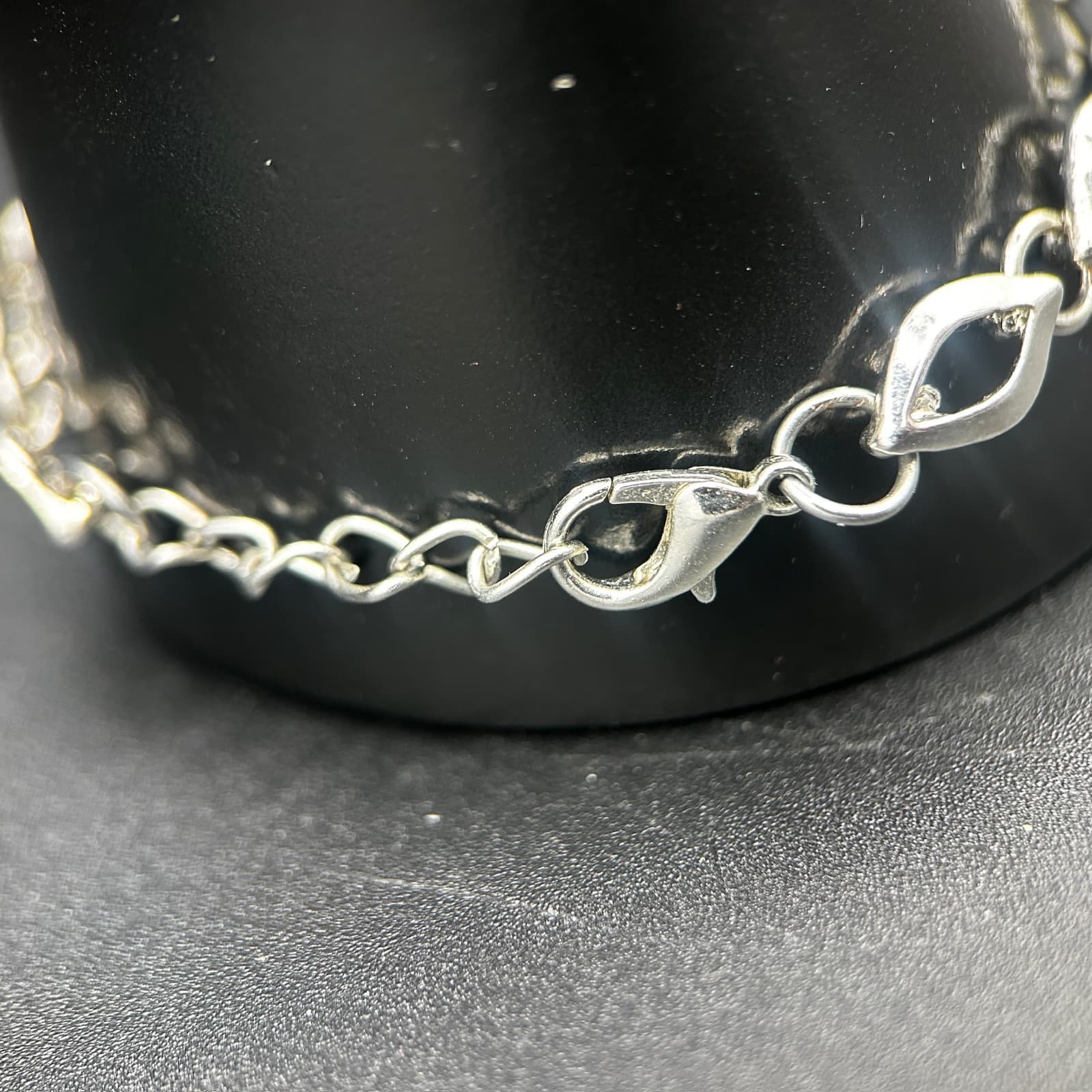 Vintage Silver Rhinestone Bracelet Purple Marquise Crystals 7.75in - Thumbnail 7