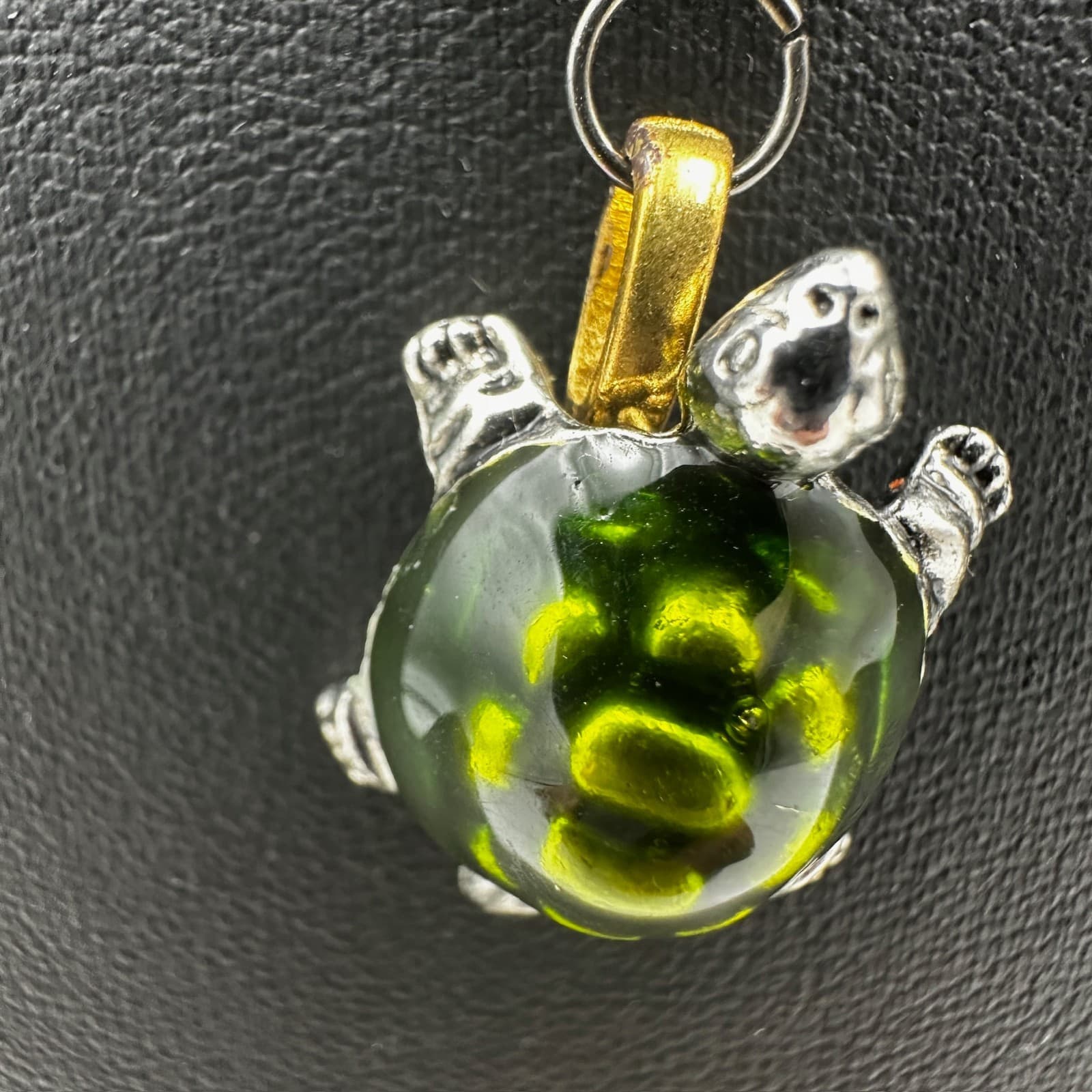 Vintage Green Silver-Toned Cute Turtle Braided Textile Cord Charm Pendant - Thumbnail 5