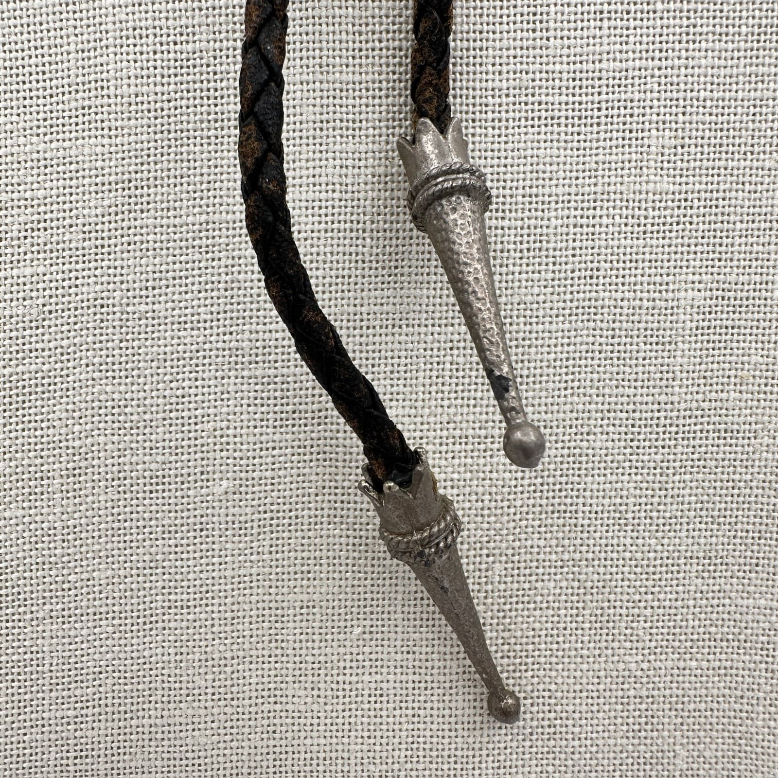 Vintage Western Bolo Tie w/ Eagle Slide Brown Braided Cord Style - Thumbnail 4