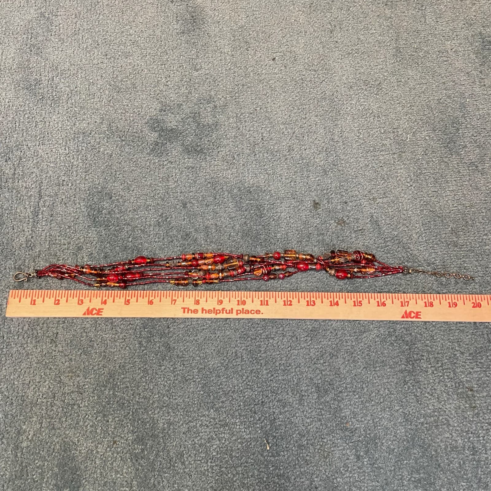 Vintage Multi Strand Red Amber Glass Seed Bead Statement Choker Necklace 20 in - Thumbnail 2