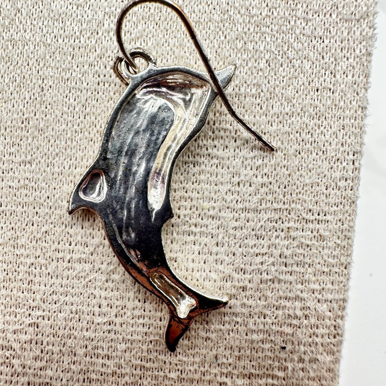 Vintage Abalone Shell Dolphin-Shaped Silver-Tone Hook Dangle Drop Earrings - Thumbnail 7