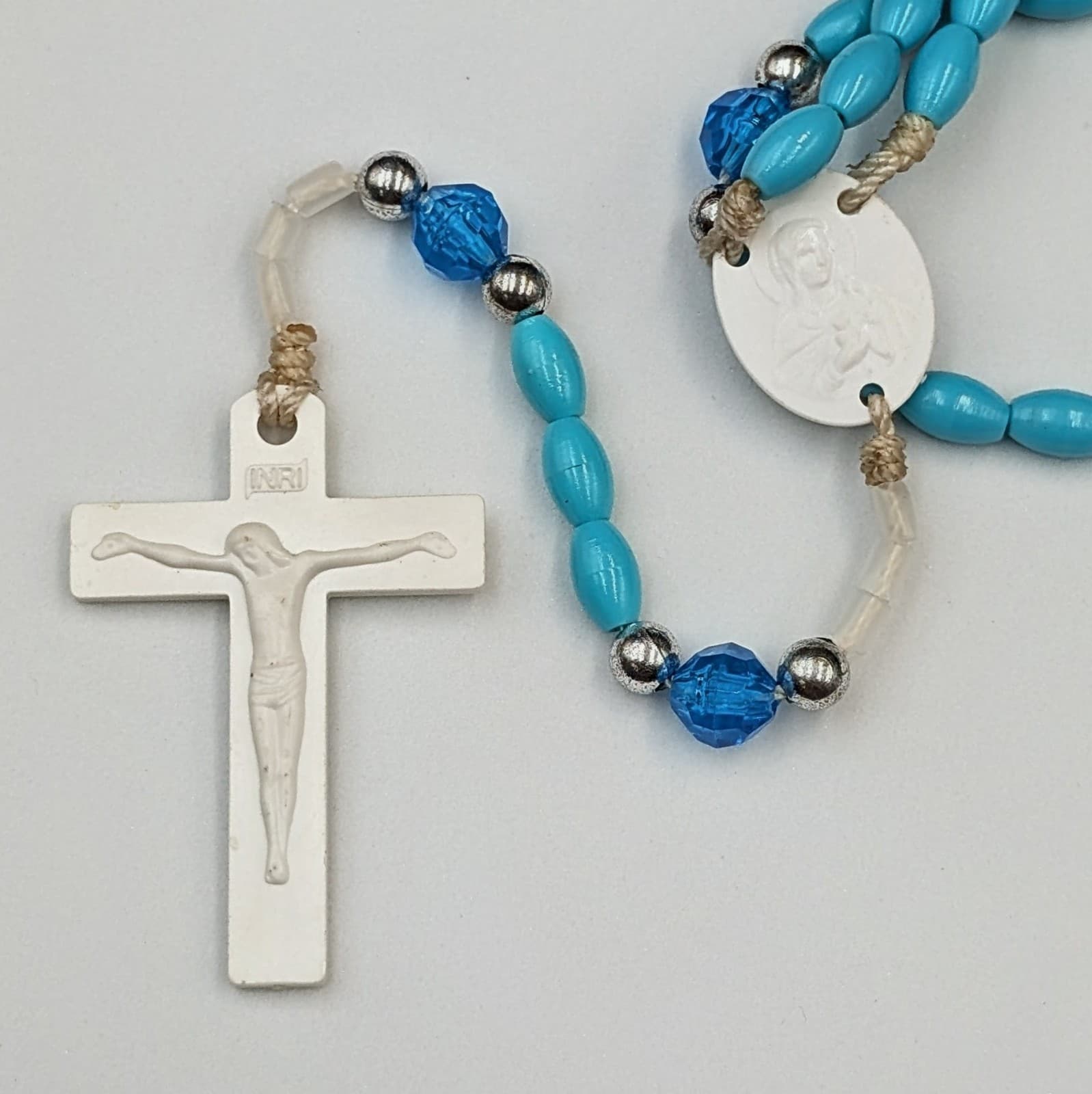 Vintage Turquoise Rosary Beads Necklace White Crucifix Catholic 22in - Thumbnail 5