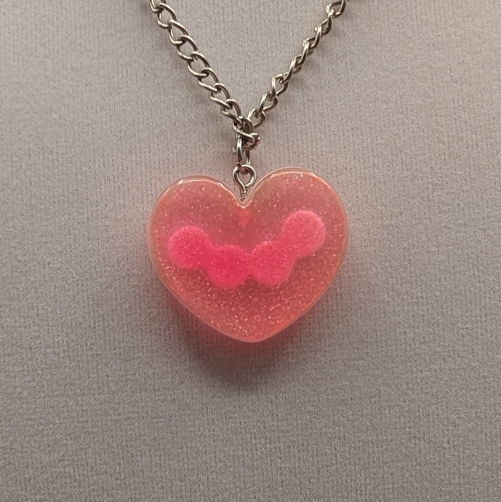 Vintage Pink Glitter Heart LOVE Pendant Necklace Silver Tone Cute Kawaii Y2K - Thumbnail 6