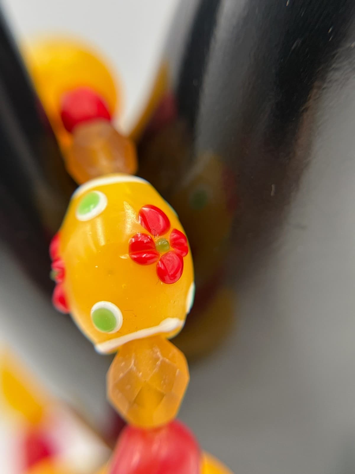 Vintage Handmade Womens Red Yellow Glass Scarlet Beaded Stretch Fashion Bracelet - Thumbnail 5