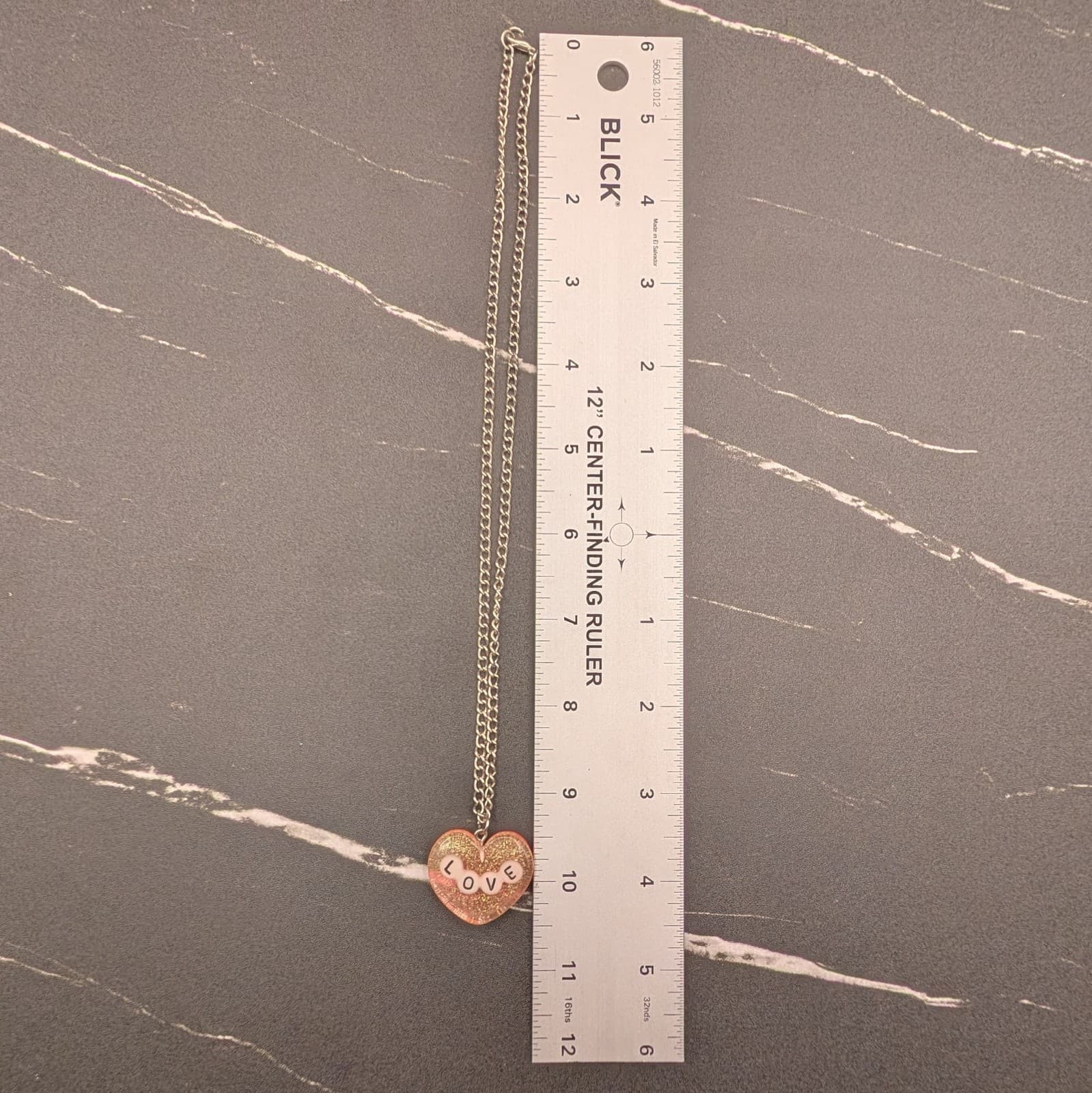 Vintage Pink Glitter Heart LOVE Pendant Necklace Silver Tone Cute Kawaii Y2K - Thumbnail 7