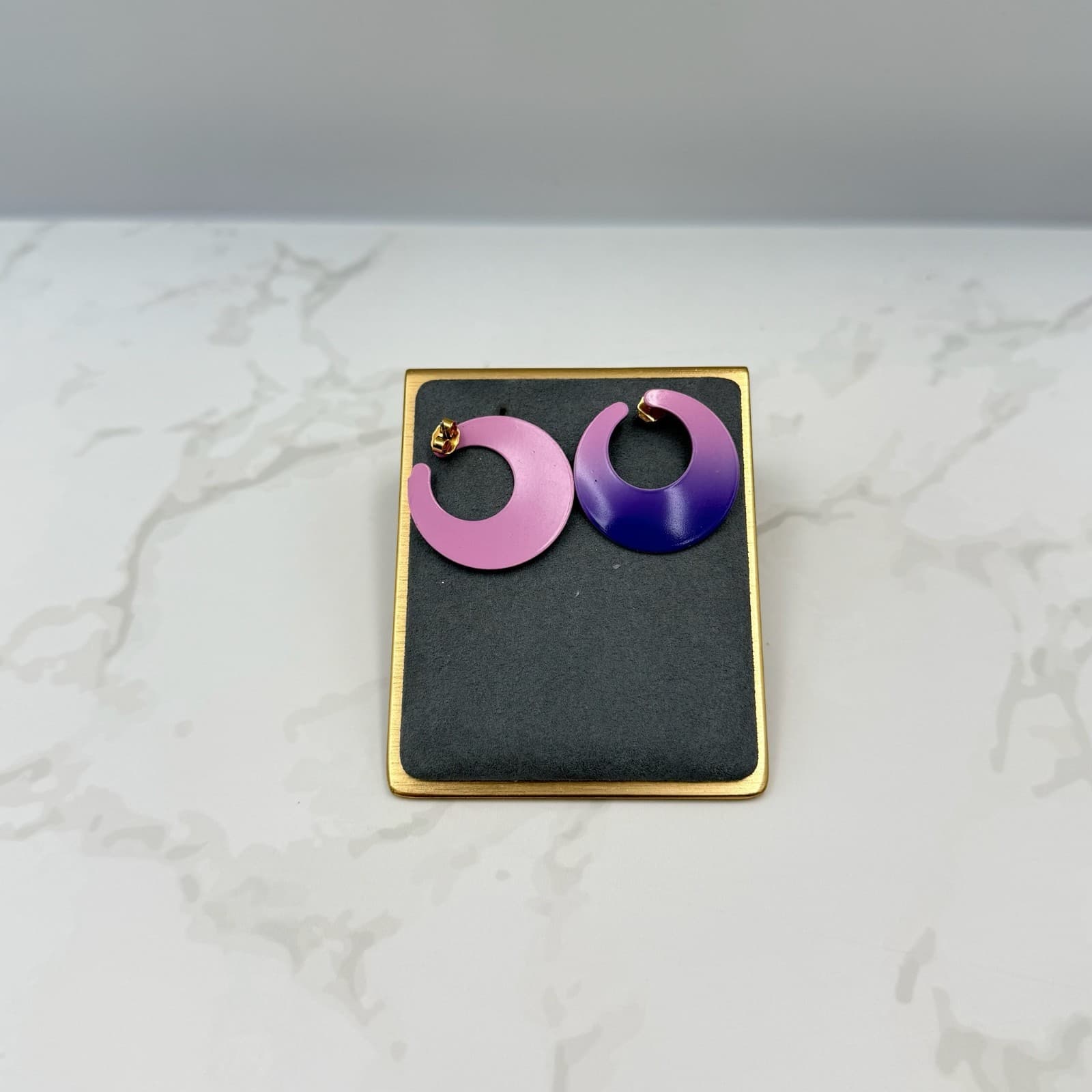 Vintage Charlotte Purple Gold-Toned Fashion Retro Circle Enamel Hoop Earrings - Thumbnail 6