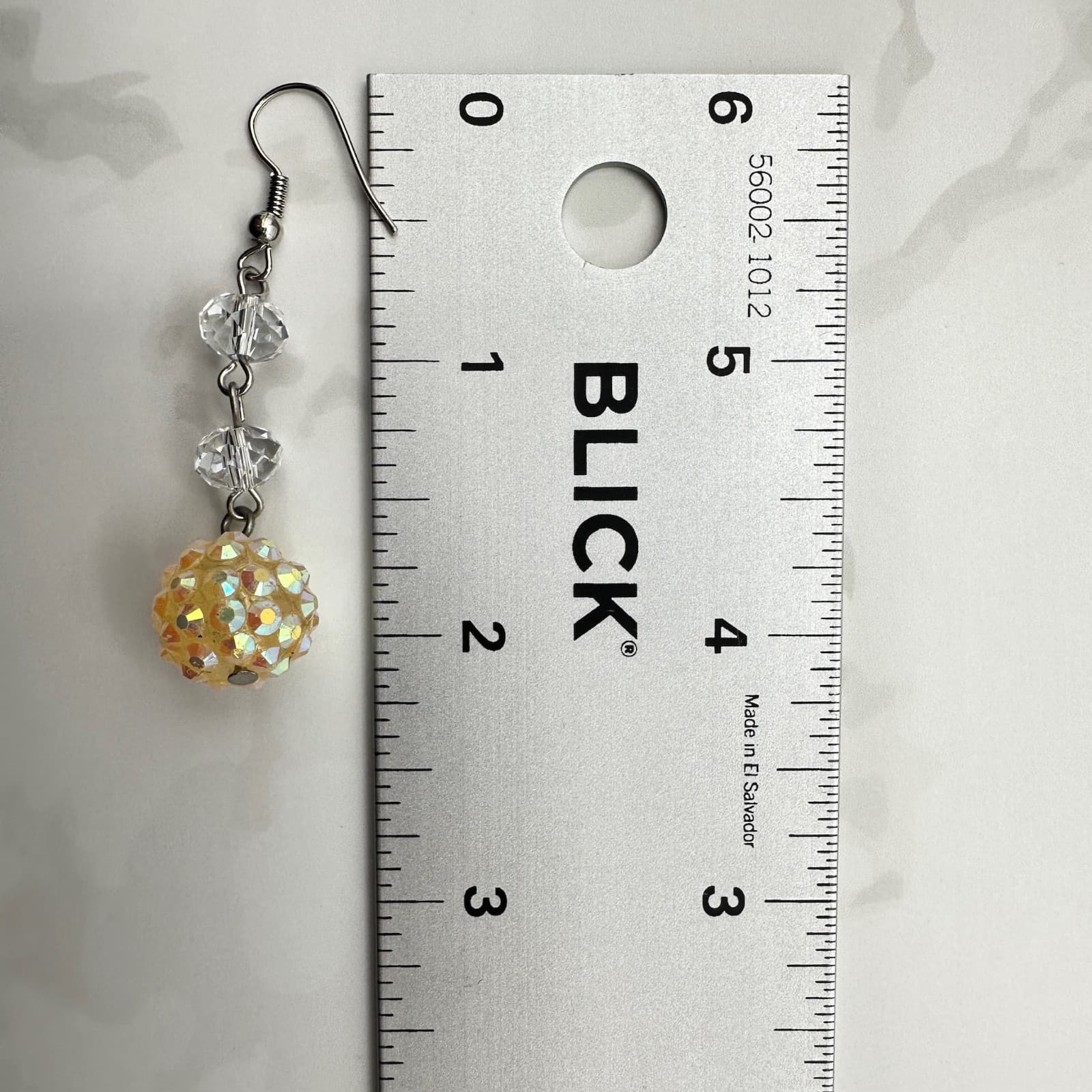 Vintage Yellow Clear Crystal Beaded Silver-Tone Hook Dangle Drop Earrings - Thumbnail 5