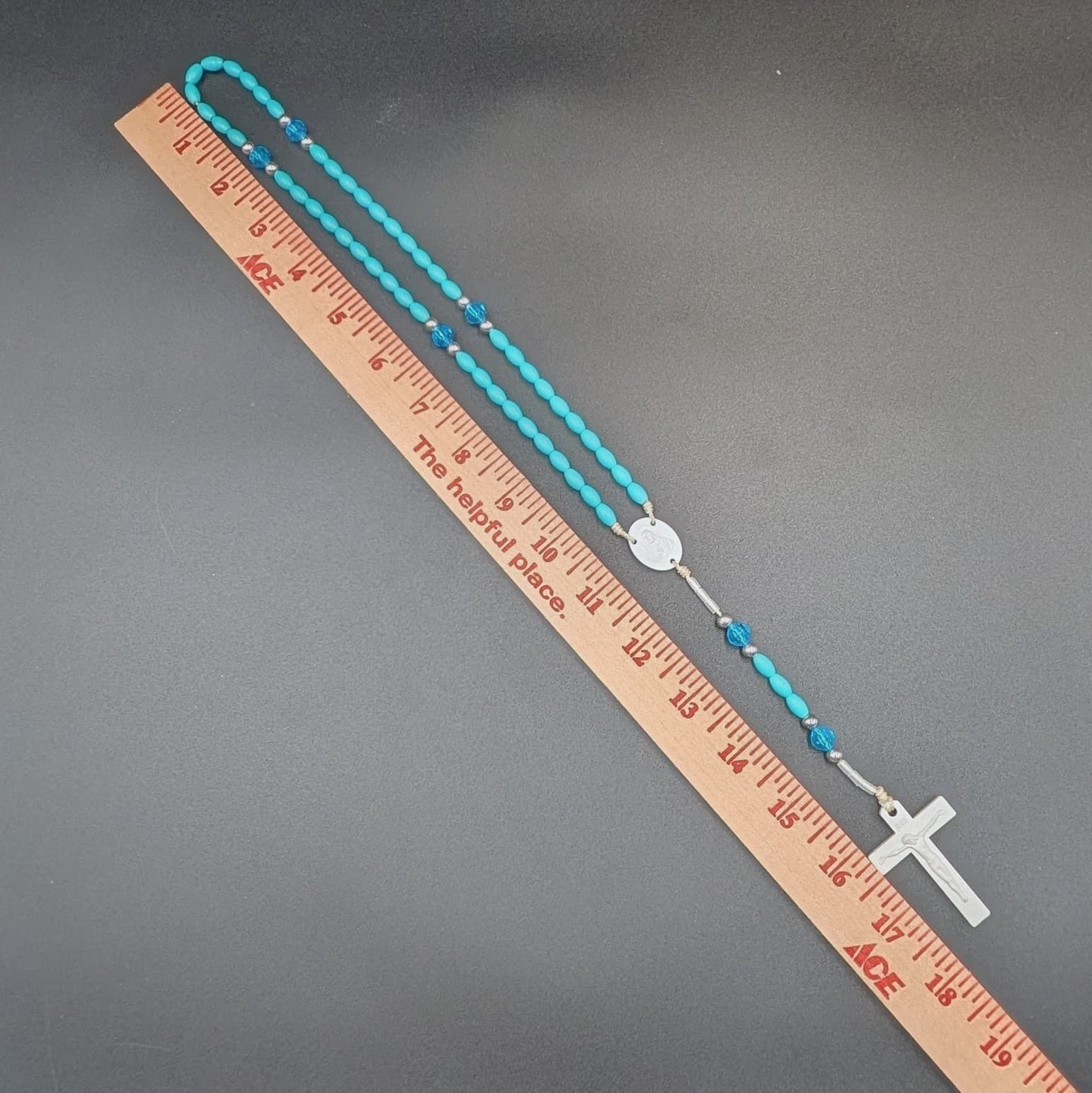 Vintage Turquoise Rosary Beads Necklace White Crucifix Catholic 22in - Thumbnail 6