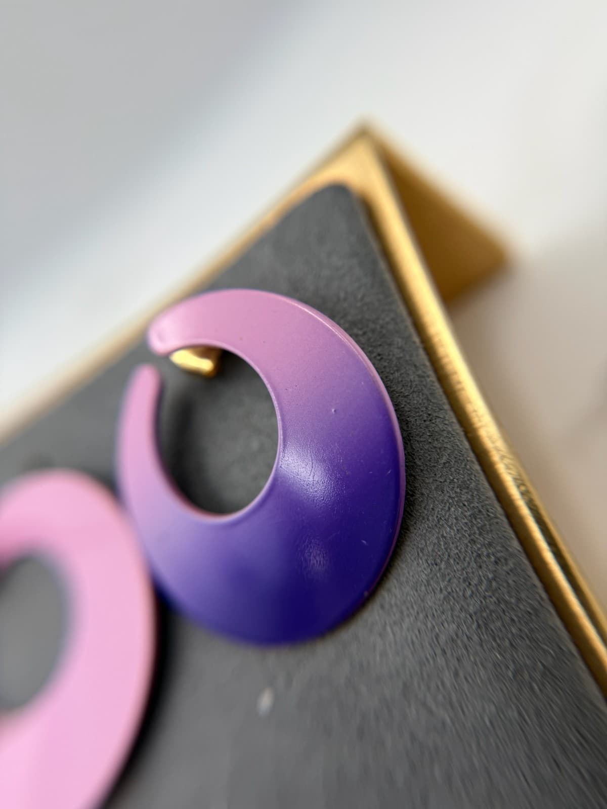 Vintage Charlotte Purple Gold-Toned Fashion Retro Circle Enamel Hoop Earrings - Thumbnail 7