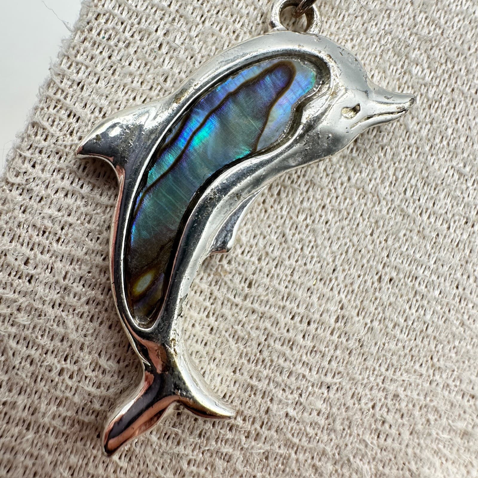 Vintage Abalone Shell Dolphin-Shaped Silver-Tone Hook Dangle Drop Earrings - Thumbnail 4