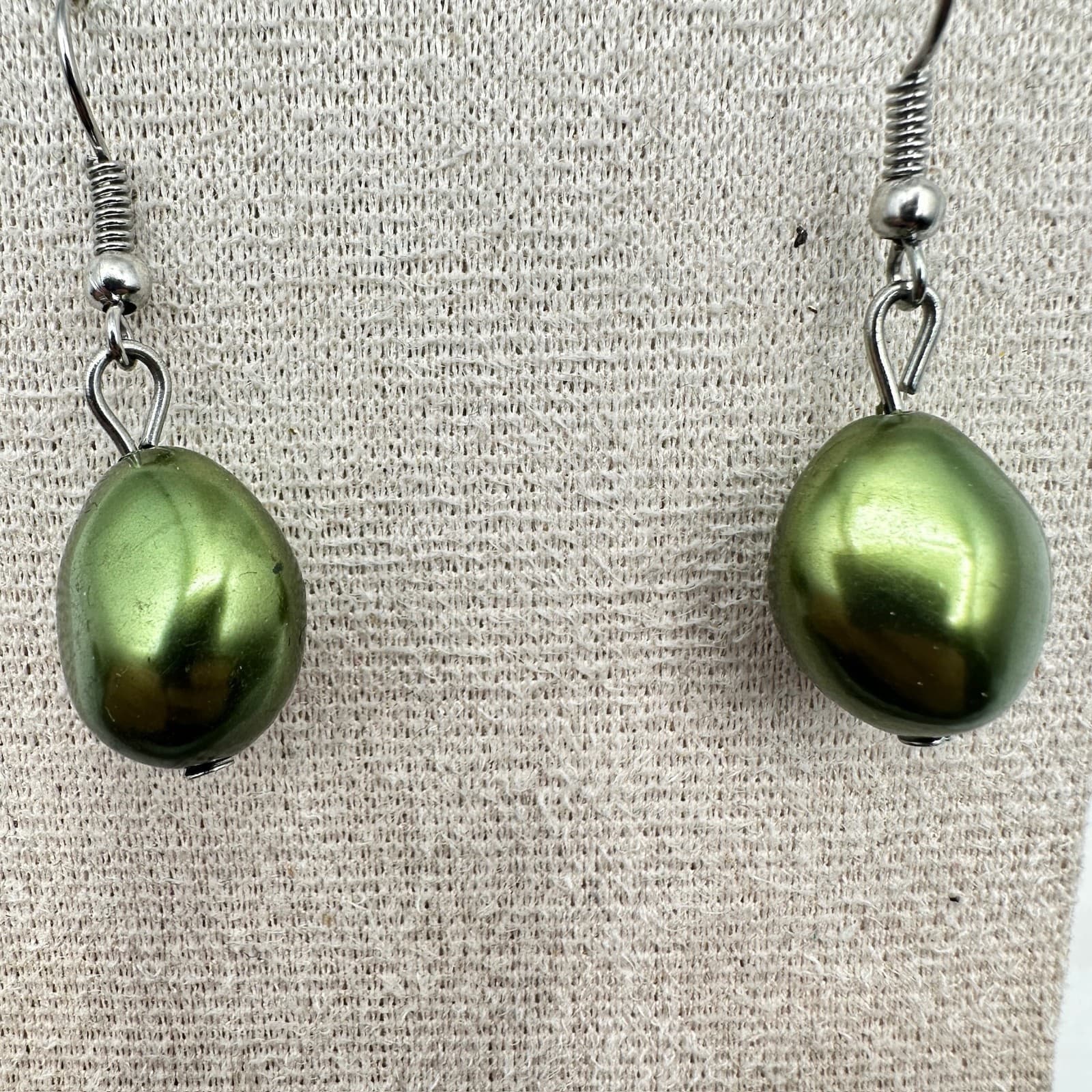 Vintage Silver-Tone Green Beaded Intertwined Lead Role Necklace Earrings Set - Thumbnail 4