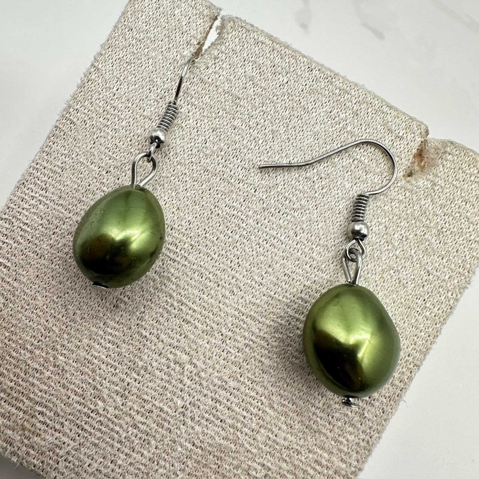 Vintage Silver-Tone Green Beaded Intertwined Lead Role Necklace Earrings Set - Thumbnail 5