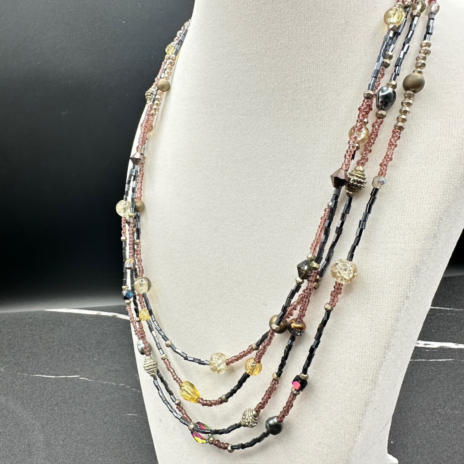 Vintage Cookie Lee Multicolor Adjustable Boho Multi-Strand Beaded Lobster - Thumbnail 3