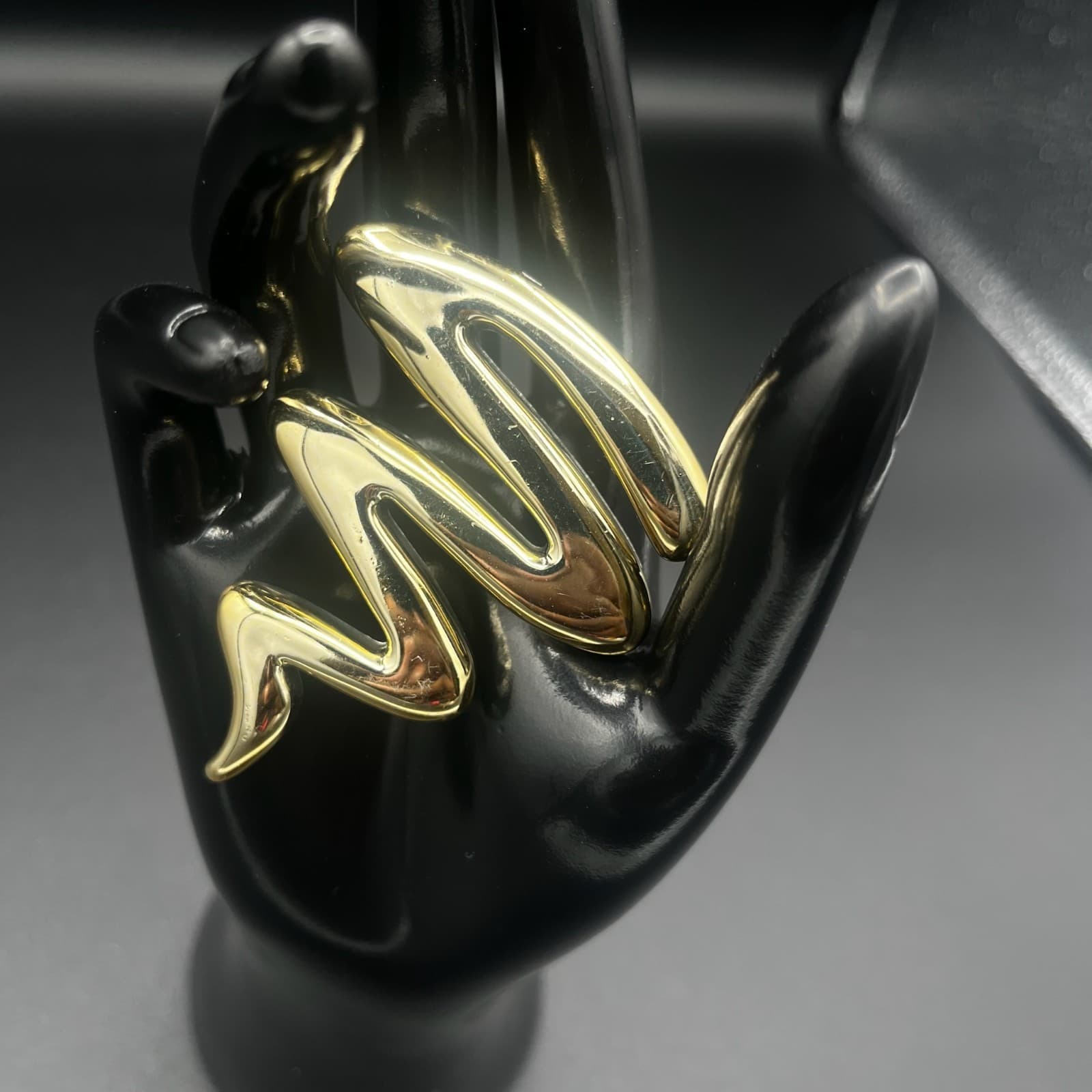 Vintage Gold Tone Abstract Wave Zig Zag Brooch or Hair Clip - Image 1